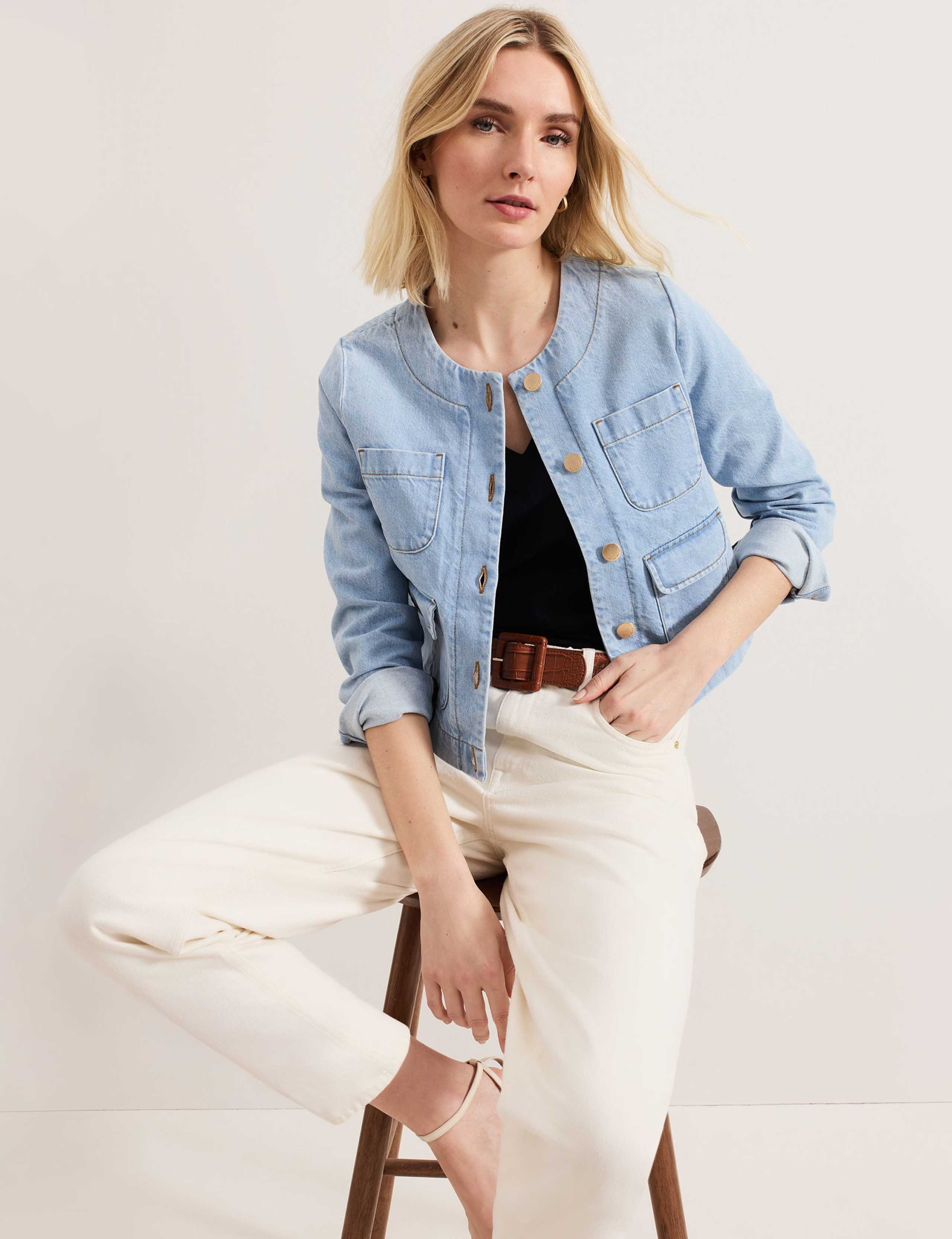 Pure Cotton Denim Collarless Jacket 3 of 6
