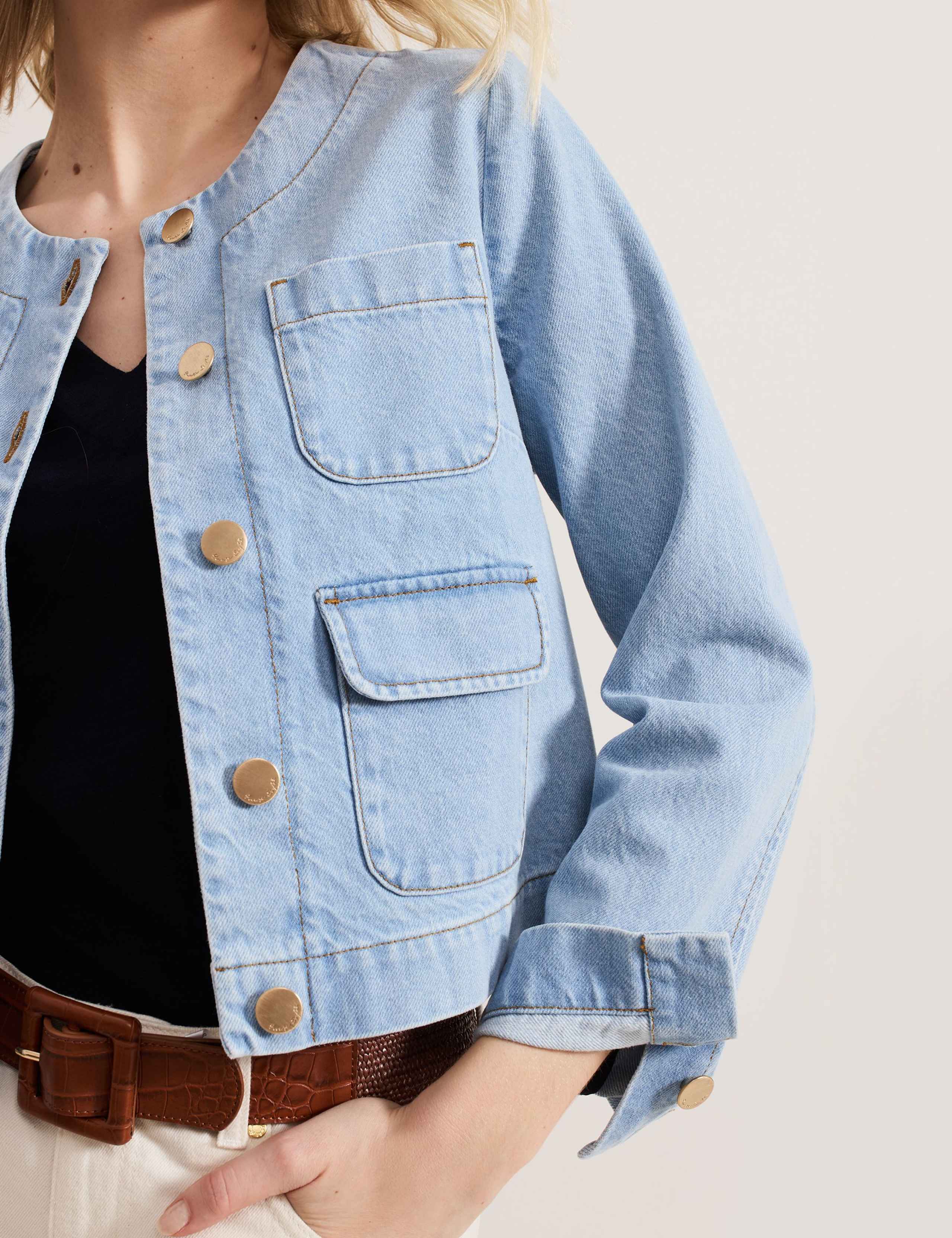 Pure Cotton Denim Collarless Jacket 5 of 6