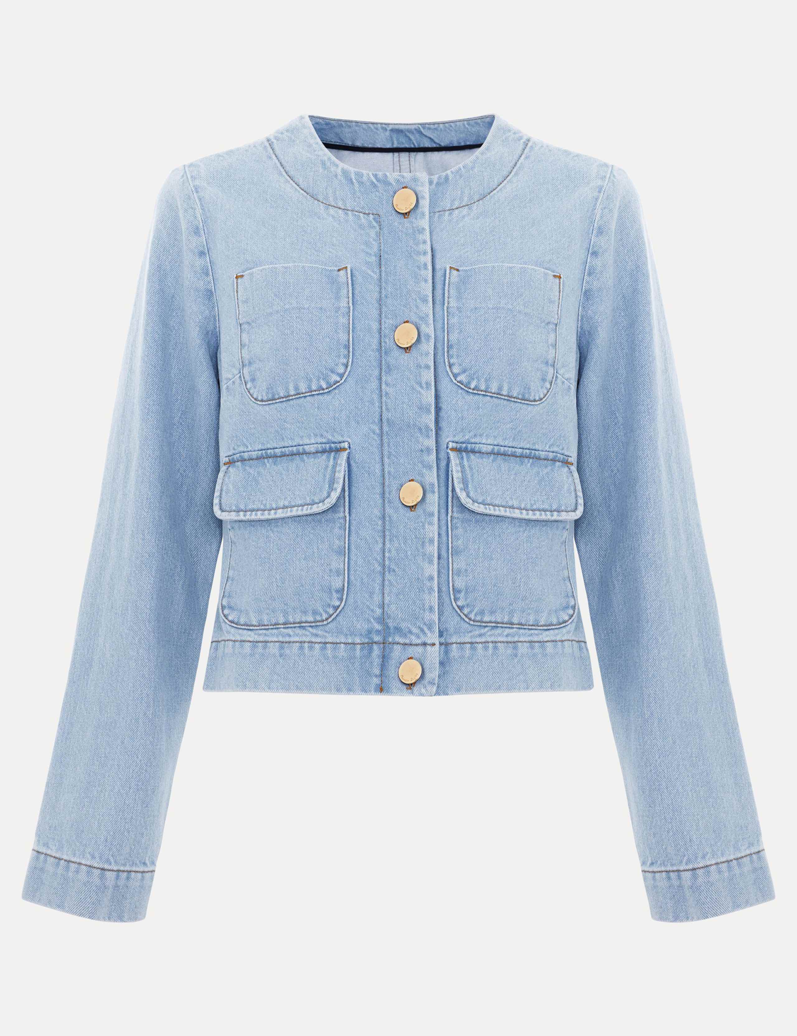 Pure Cotton Denim Collarless Jacket 2 of 6