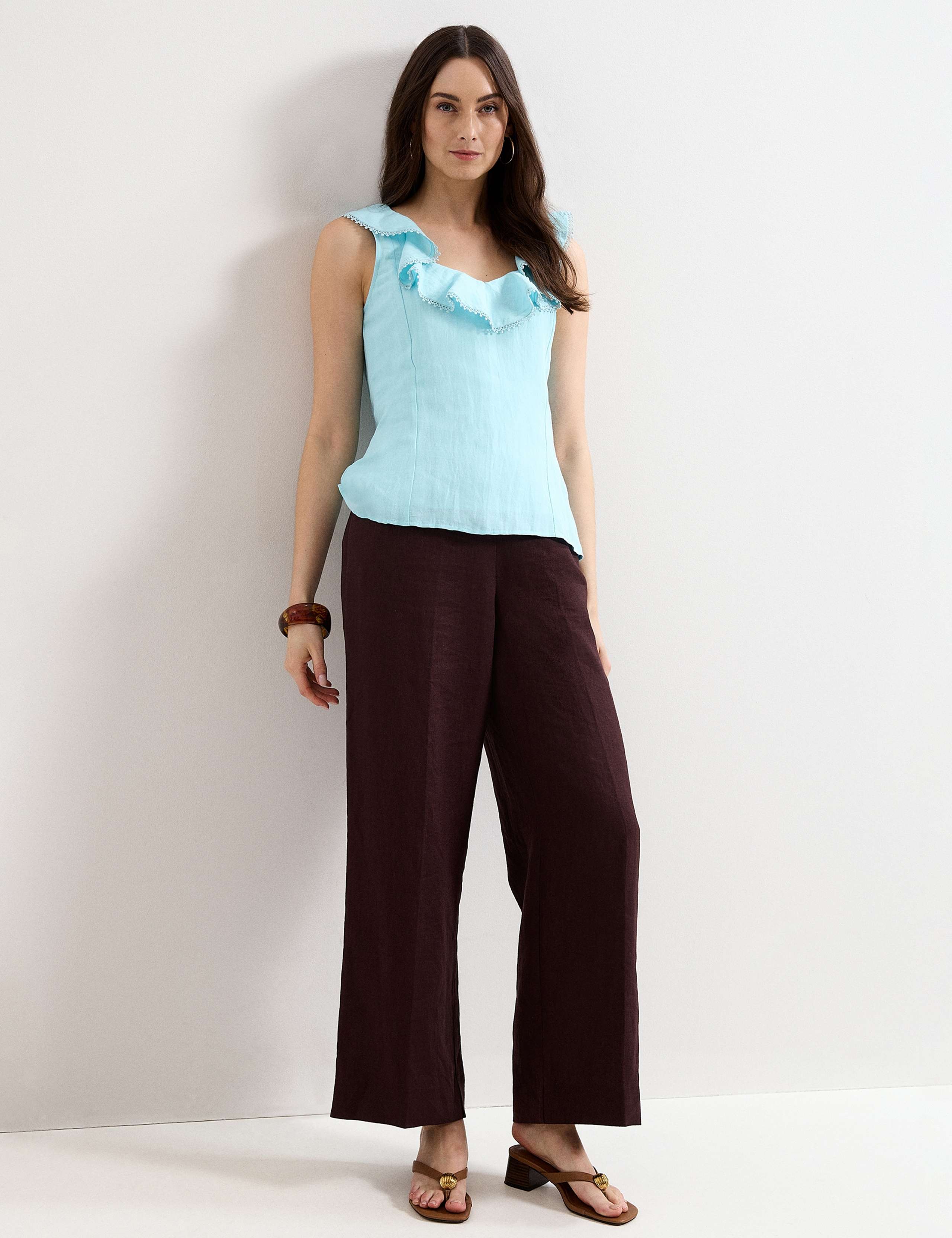 Linen Rich Ruffle Trim Top 3 of 6