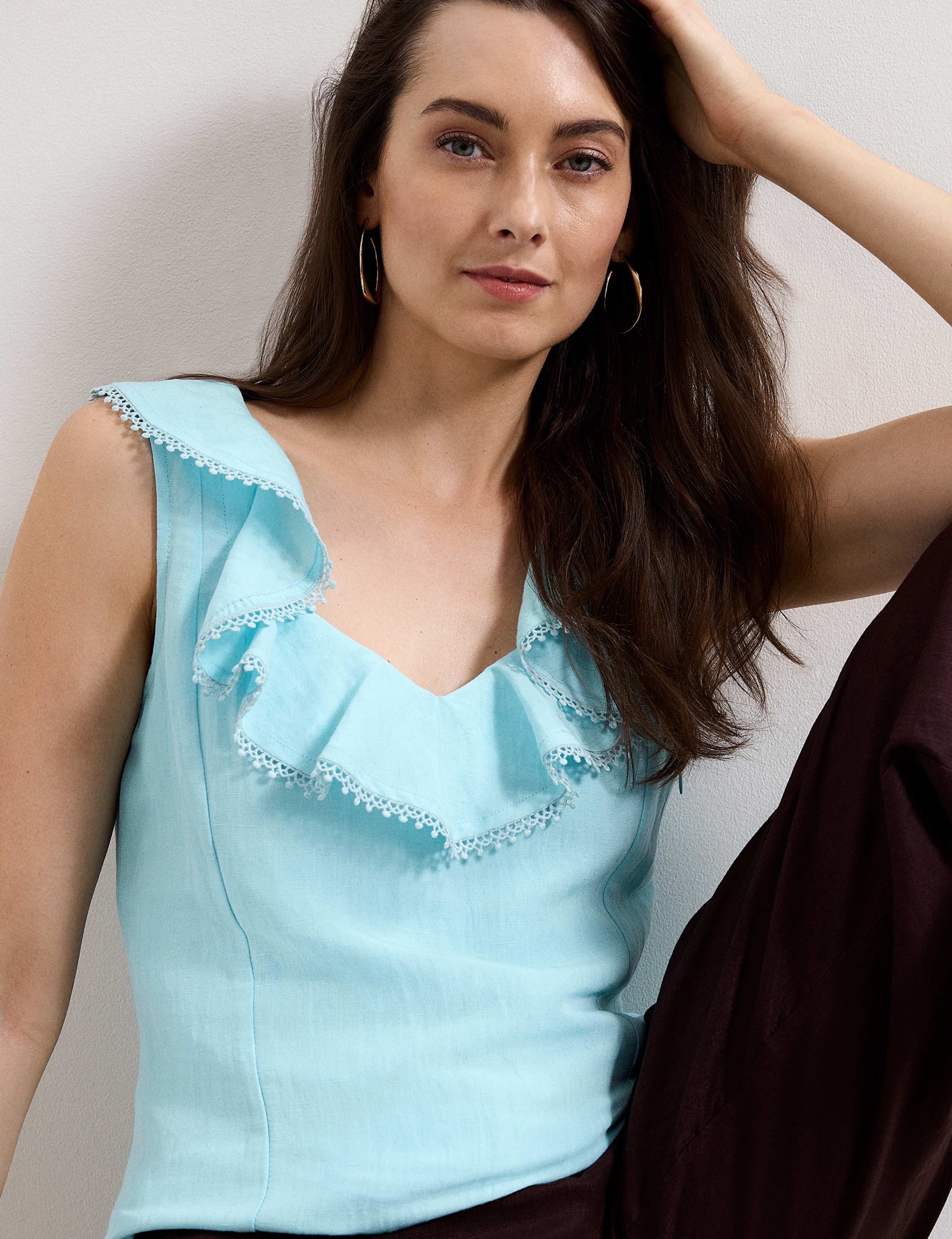 Linen Rich Ruffle Trim Top 5 of 6