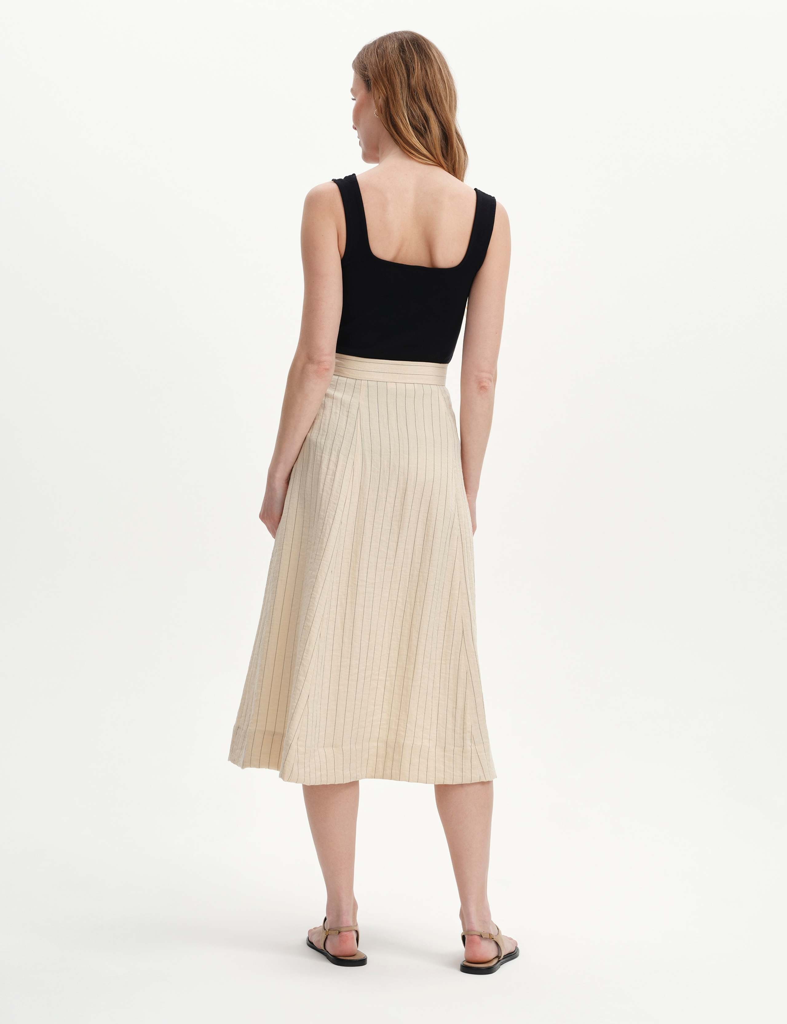Striped Button Front Midi A-Line Skirt 2 of 5