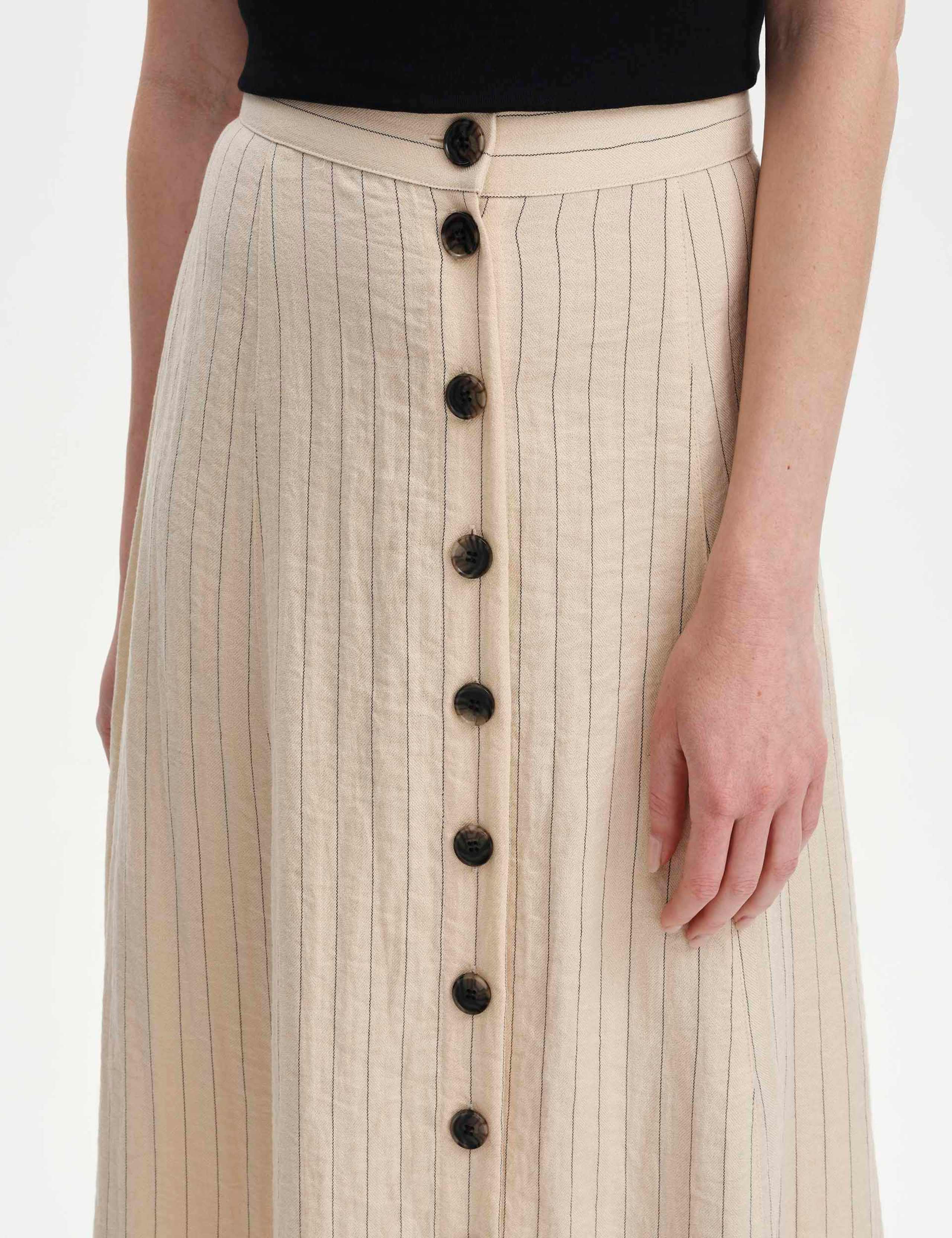 Striped Button Front Midi A-Line Skirt 4 of 5