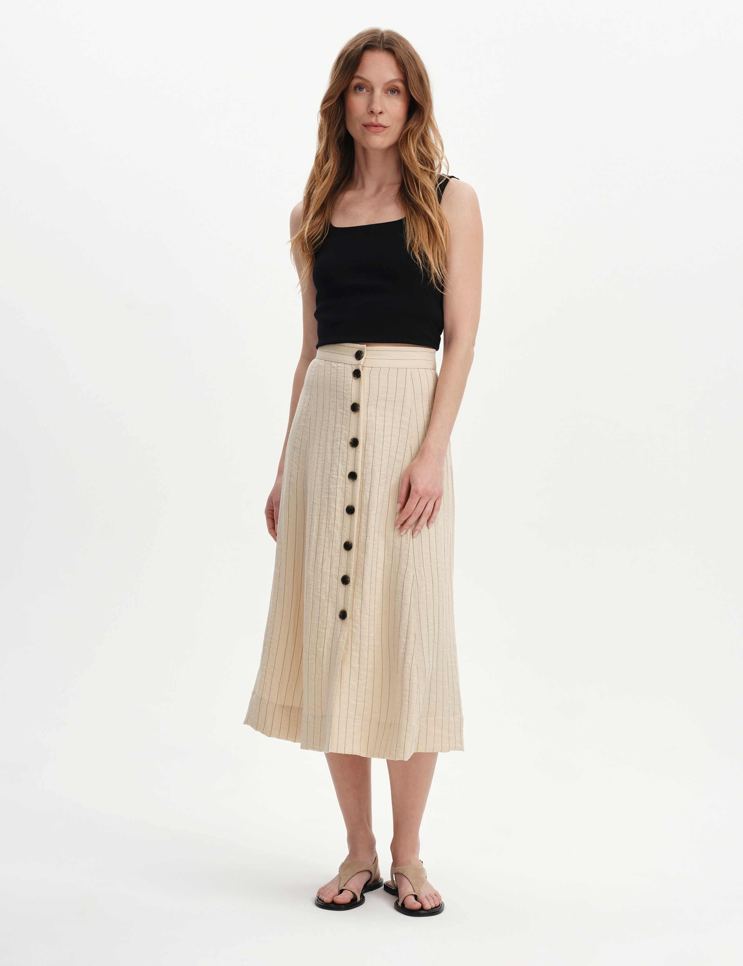 Striped Button Front Midi A-Line Skirt 5 of 5
