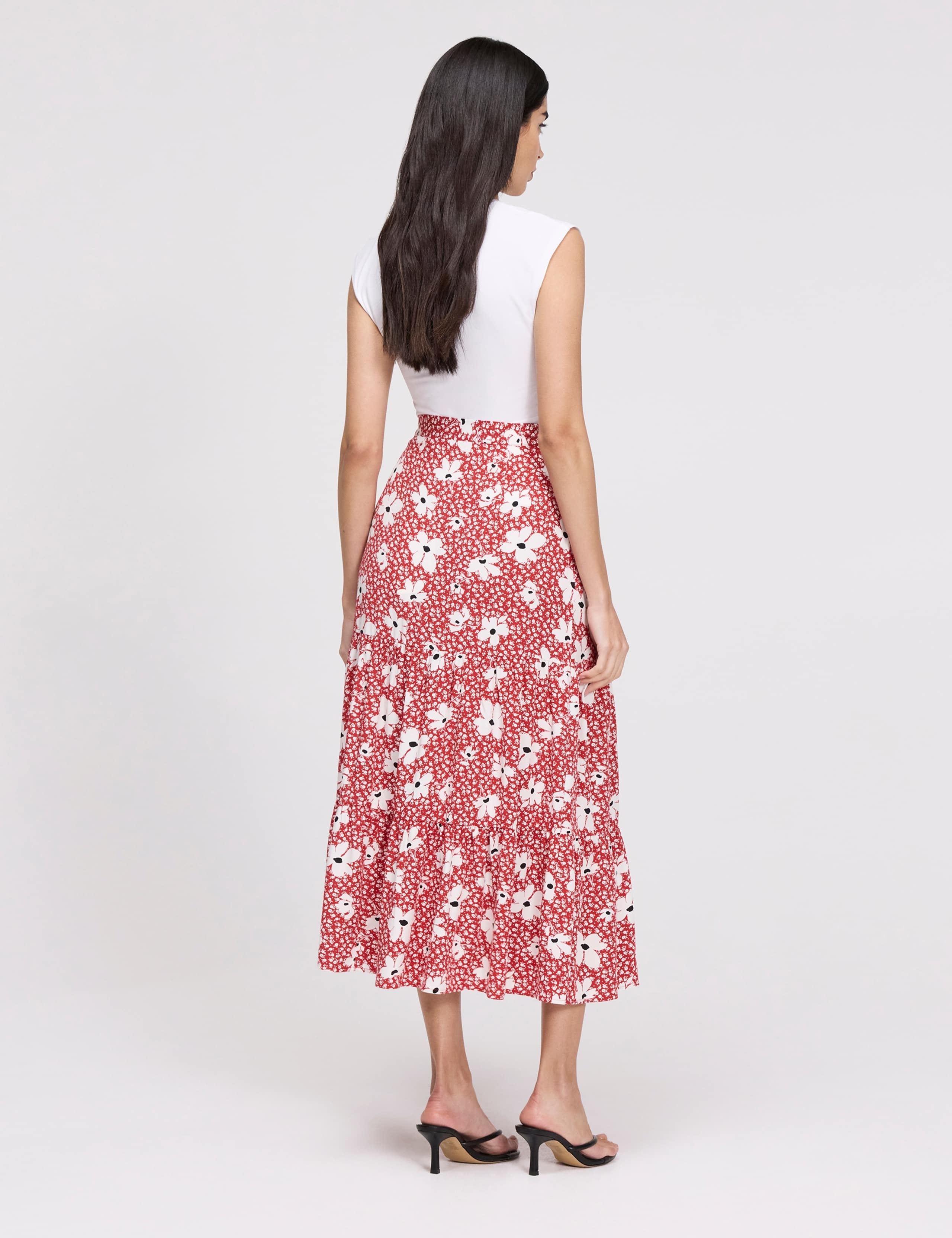 Floral Button Front Midi Tiered Skirt 5 of 7
