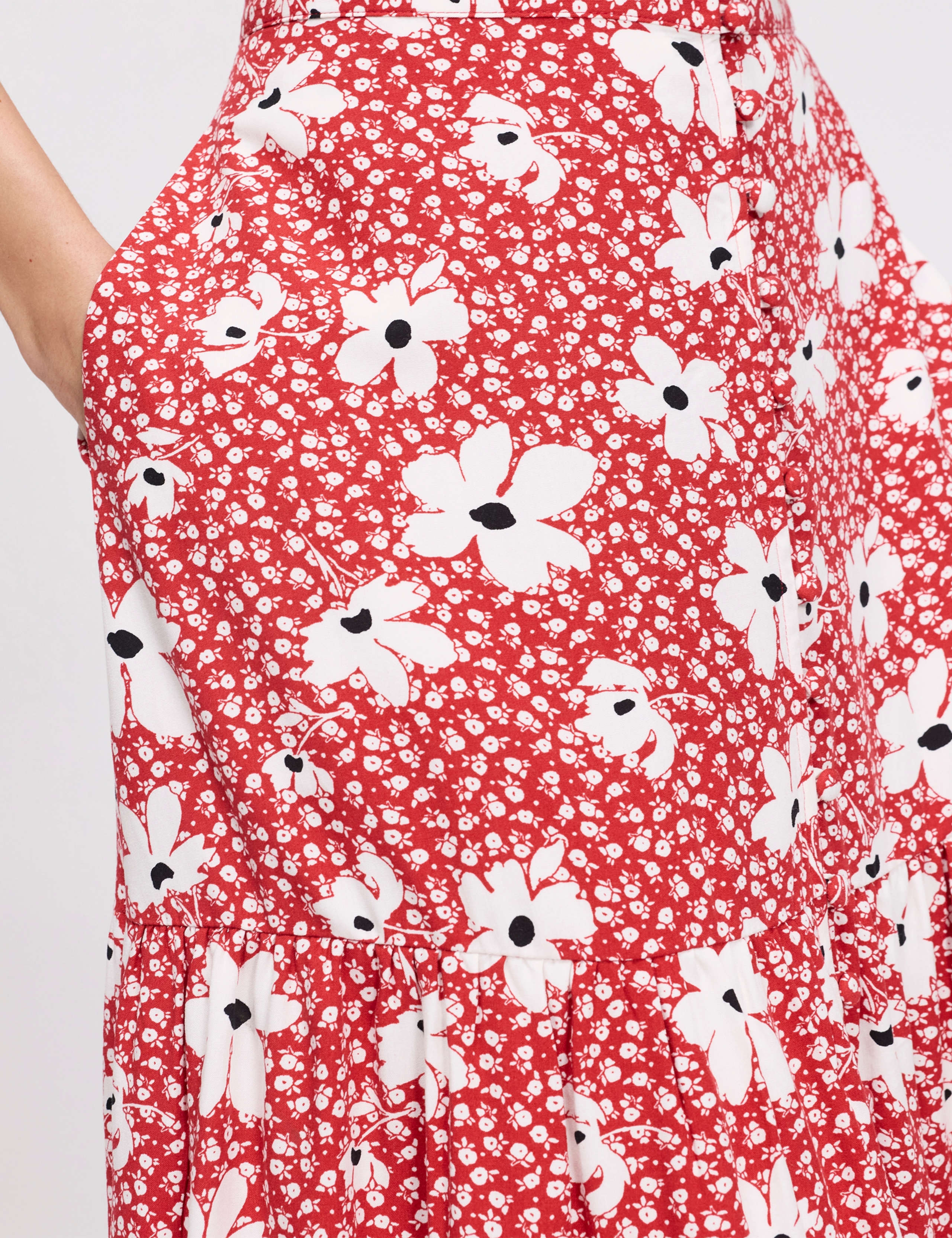Floral Button Front Midi Tiered Skirt 7 of 7
