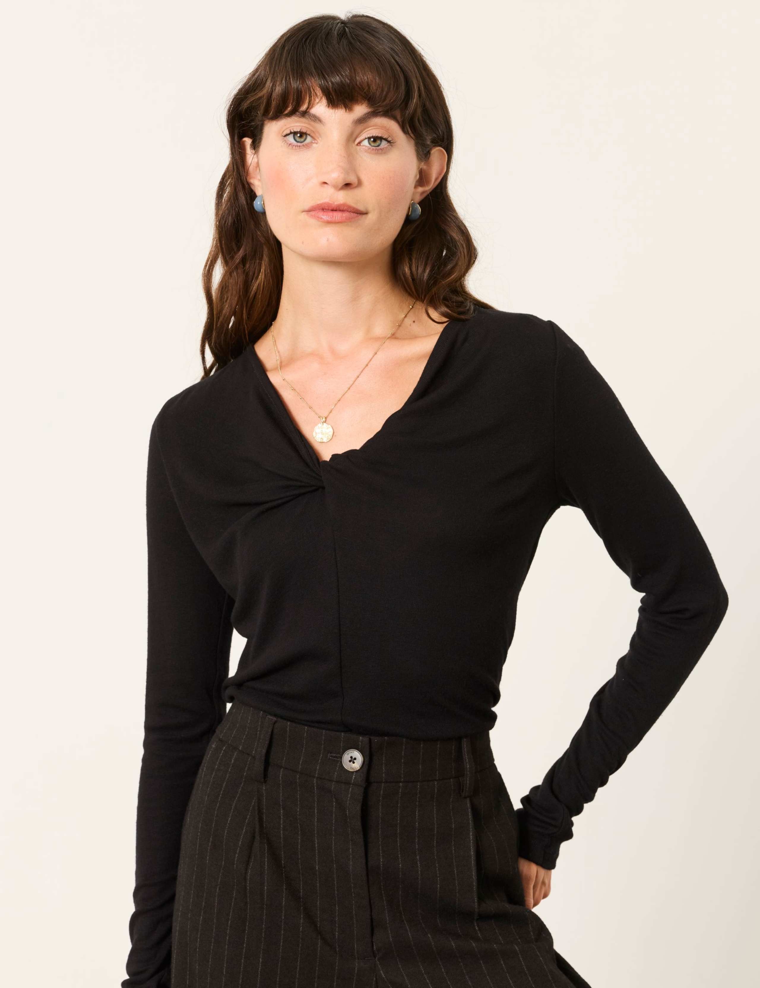Twist Front Relaxed Top with Wool 1 of 6