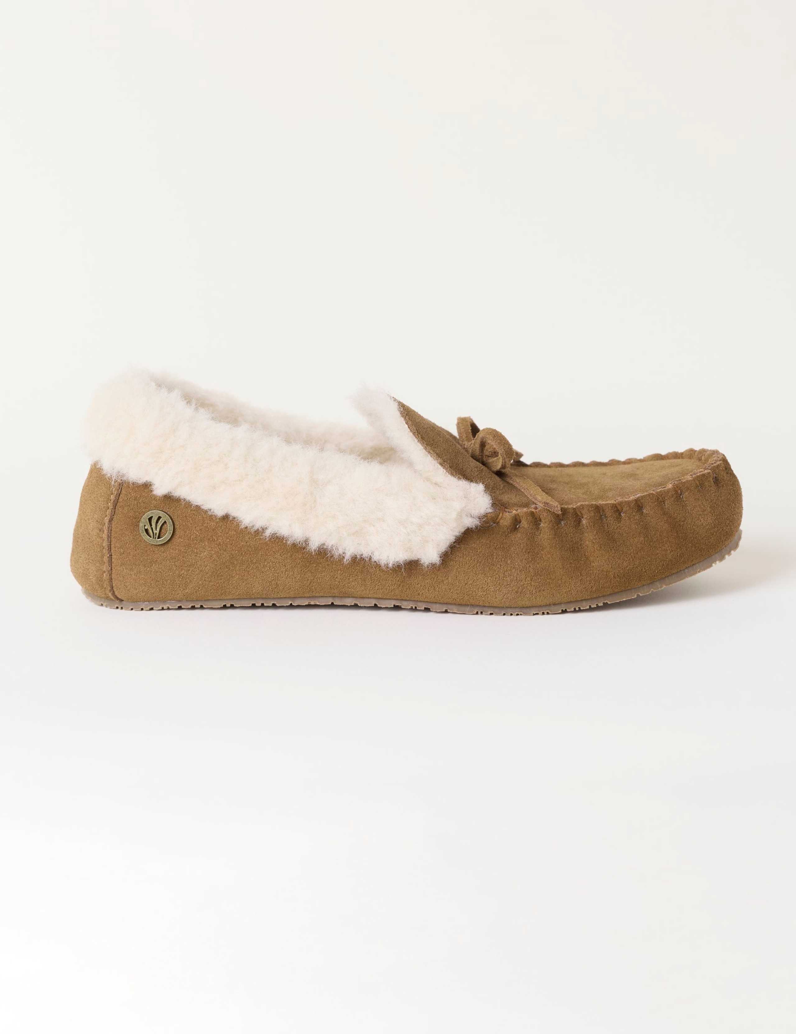 Suede Faux Fur Lined Moccasin Slippers 1 of 3