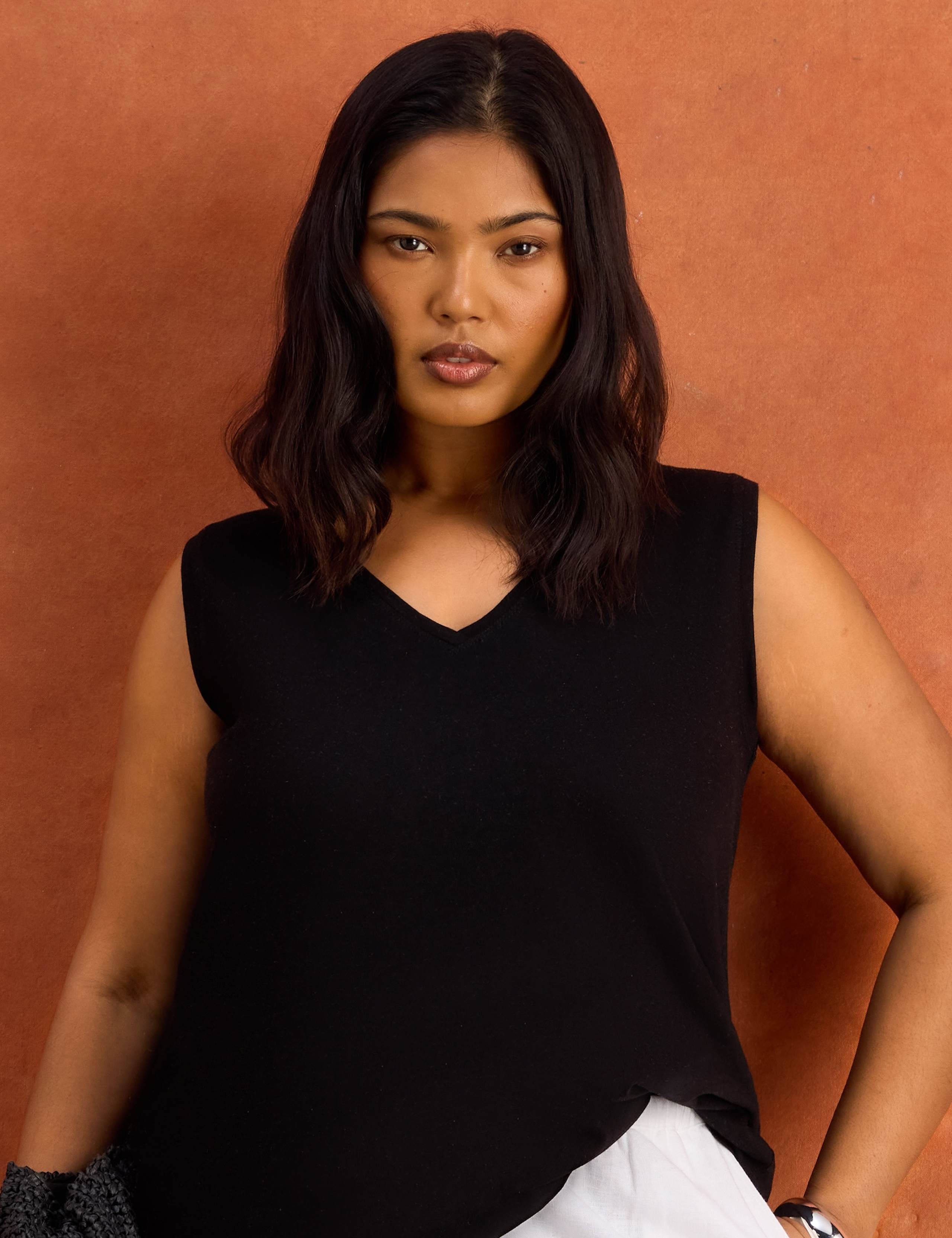 Pure Cotton Textured V-Neck Vest 1 of 4