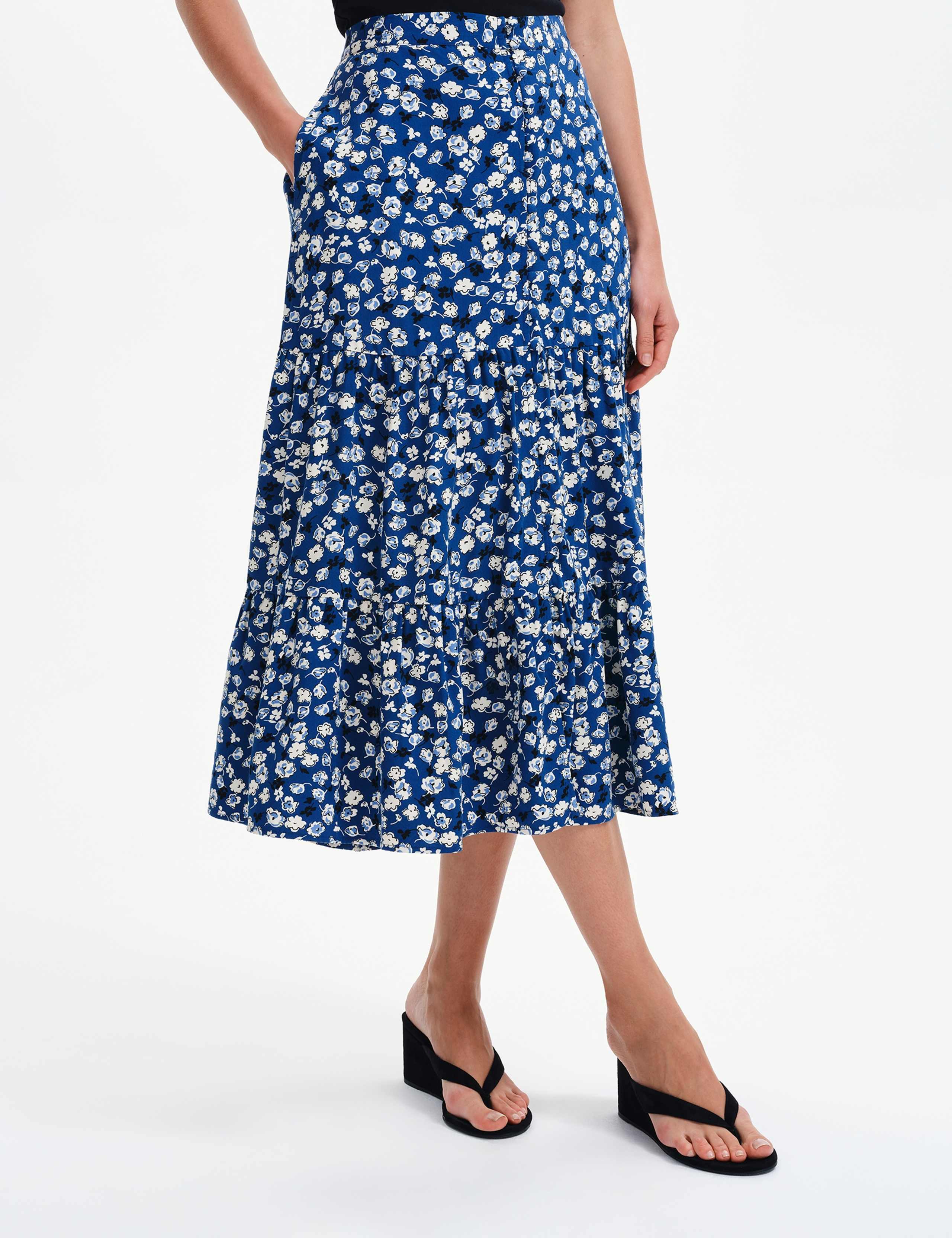 Floral Button Through Midi Tiered Skirt 3 of 8