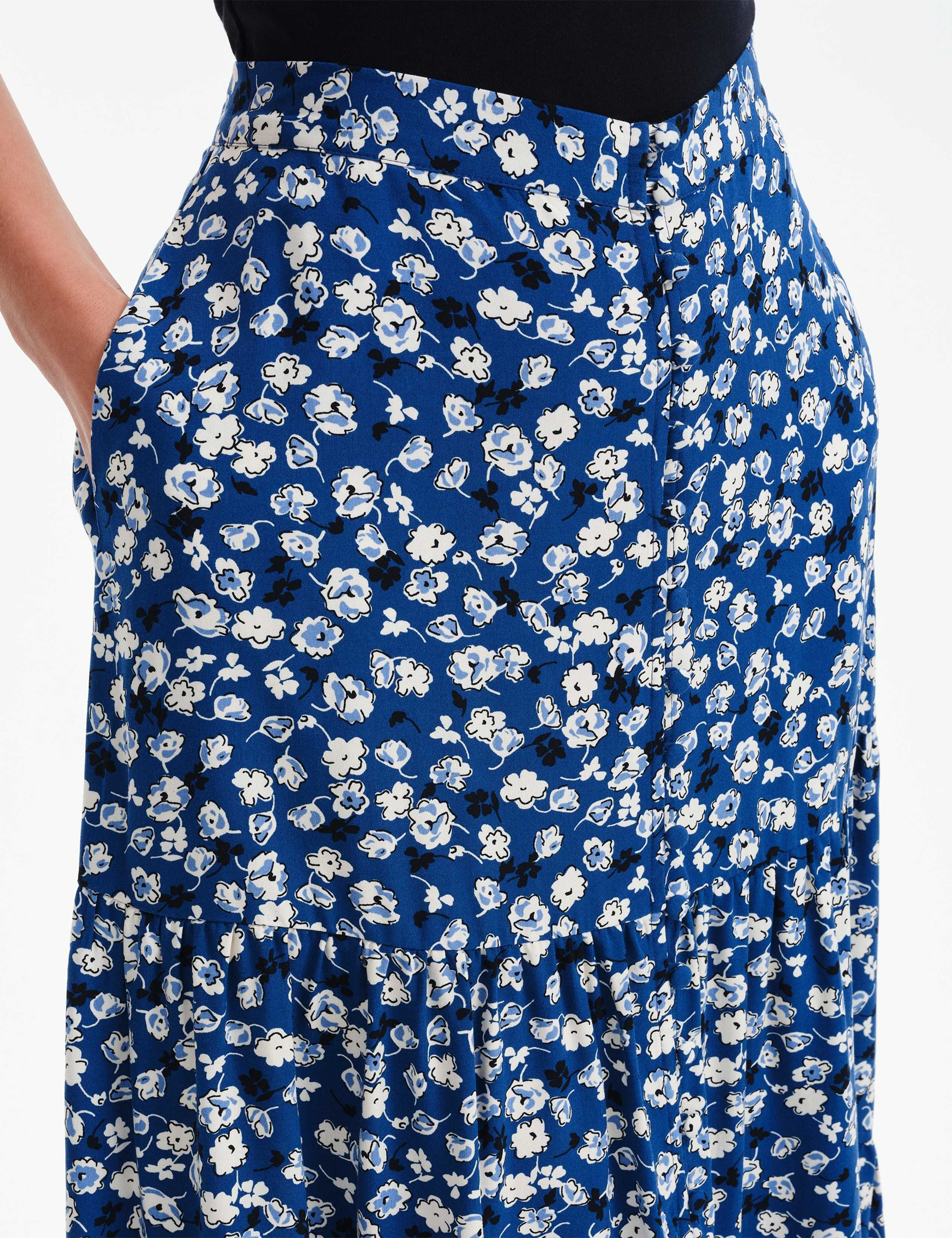 Floral Button Through Midi Tiered Skirt 6 of 8