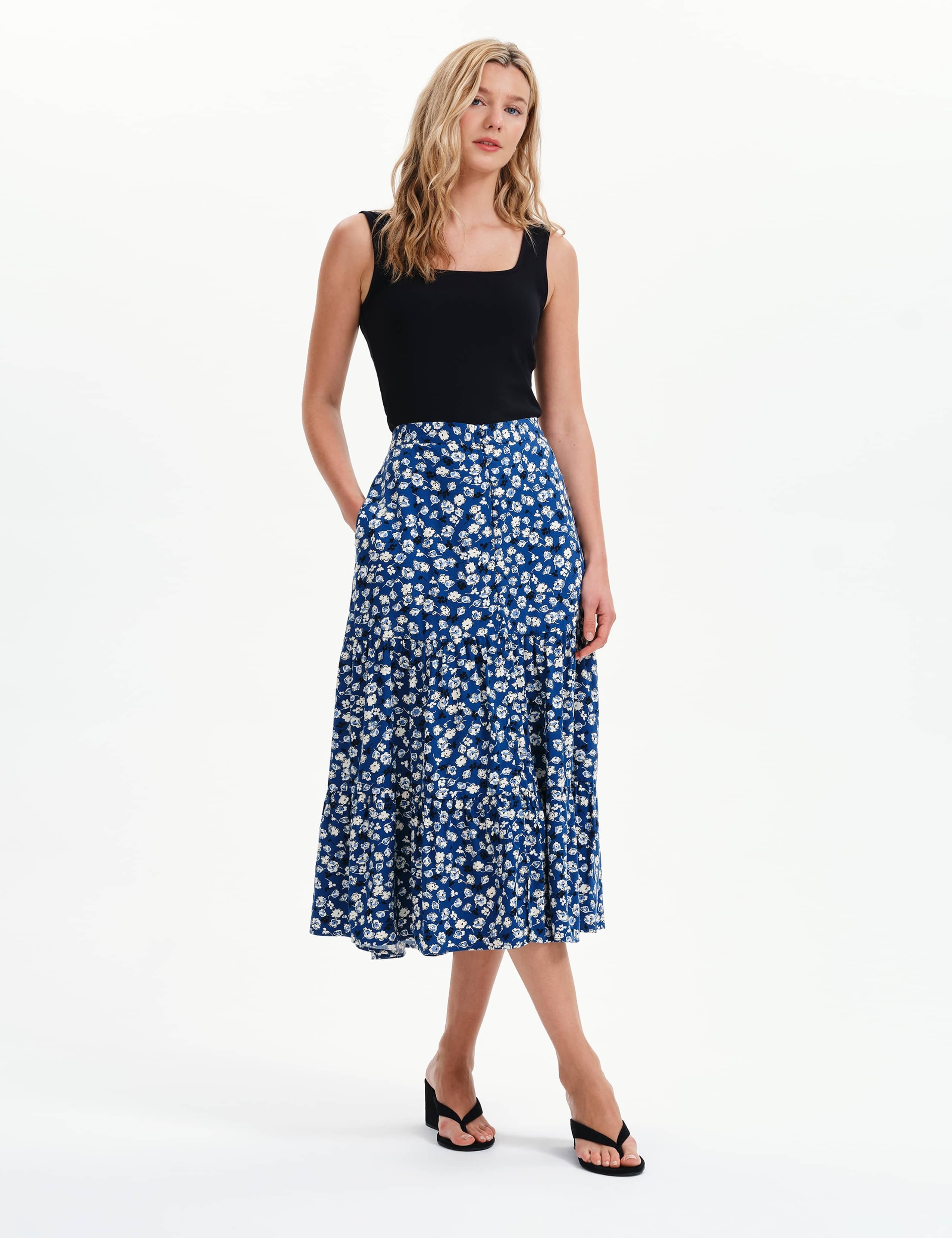 Floral Button Through Midi Tiered Skirt 8 of 8