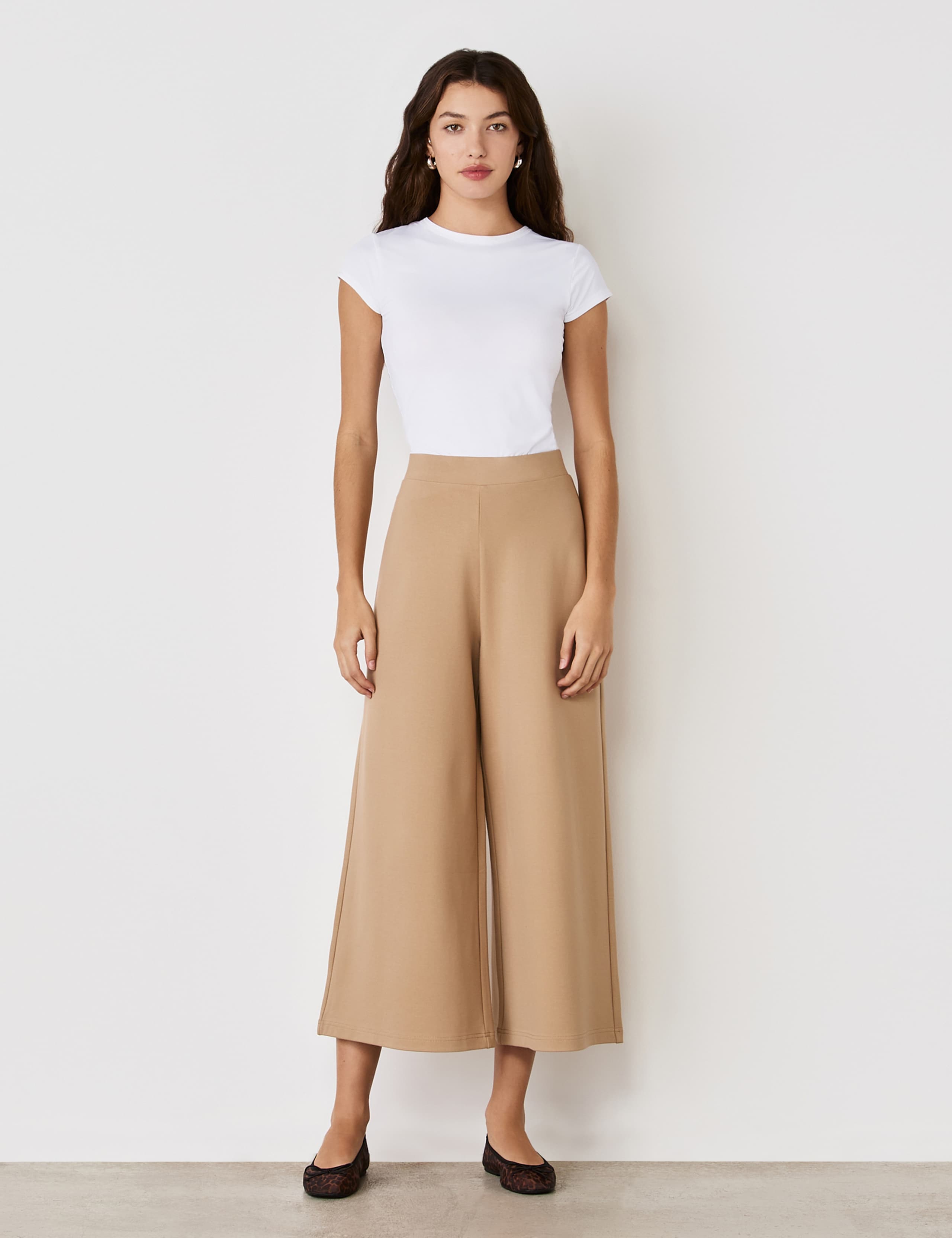 Jersey Wide Leg Cropped Trousers 1 of 3