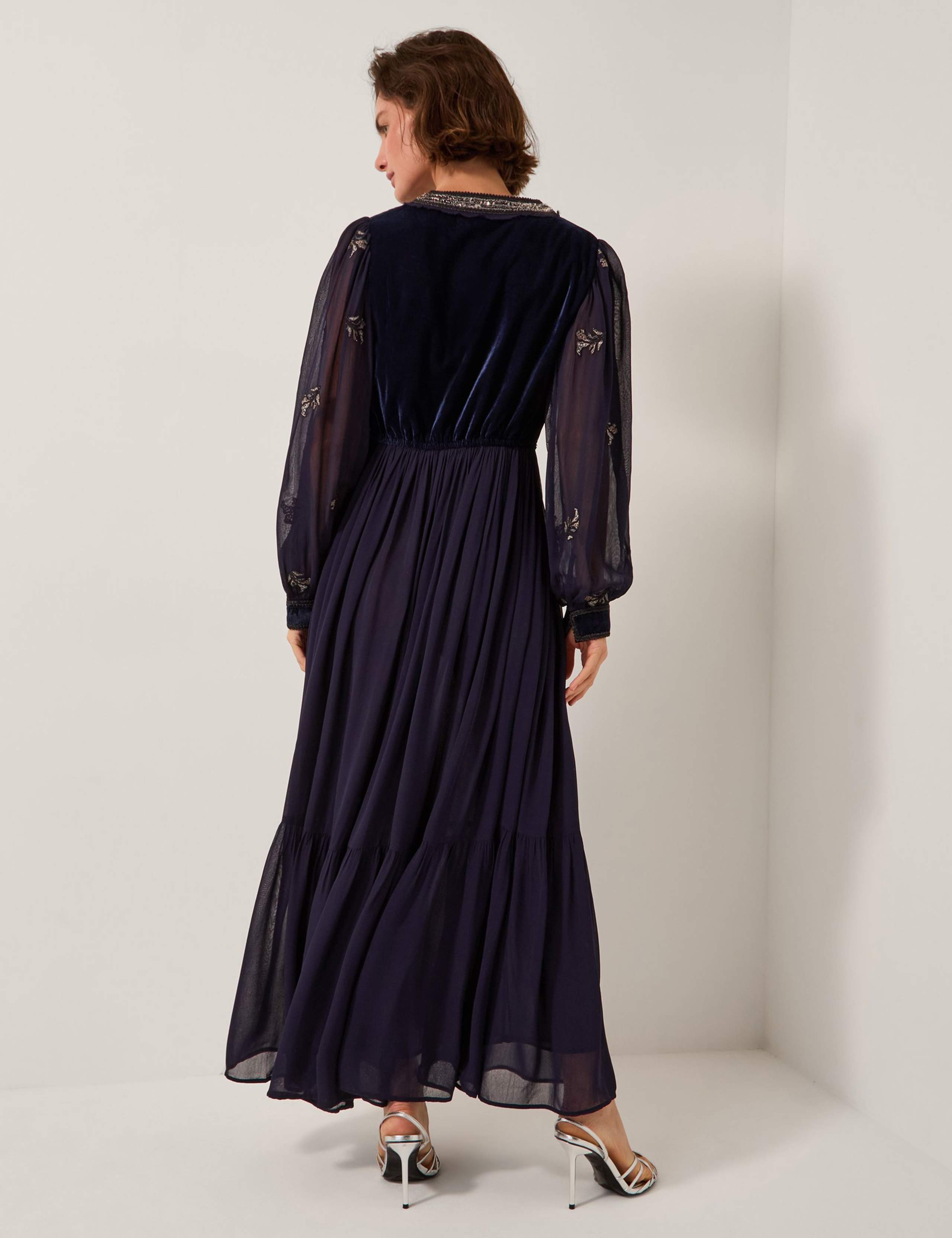 Embroidered V-Neck Maxi Waisted Dress 2 of 4