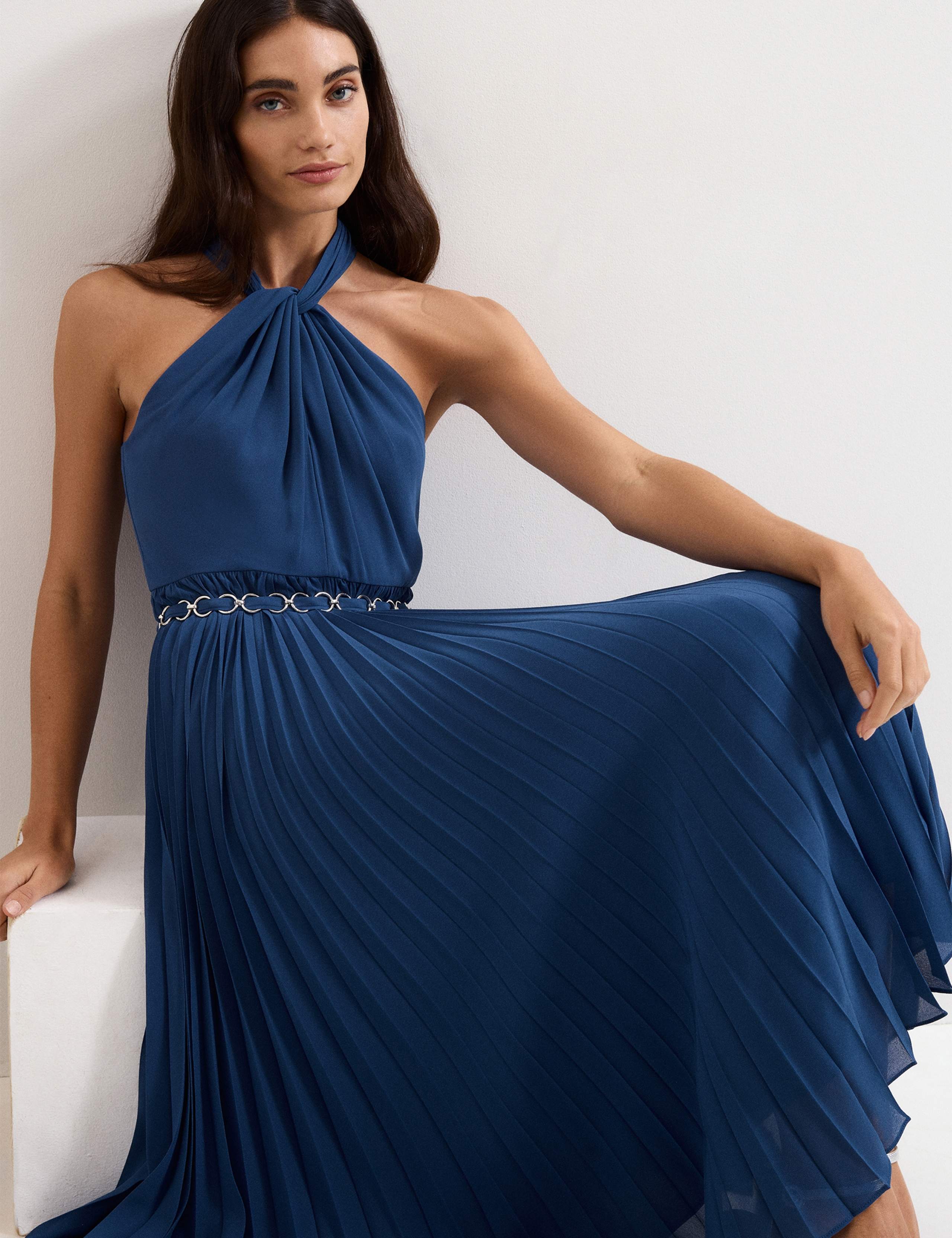 Halter Neck Pleated Midi Skater Dress 5 of 7