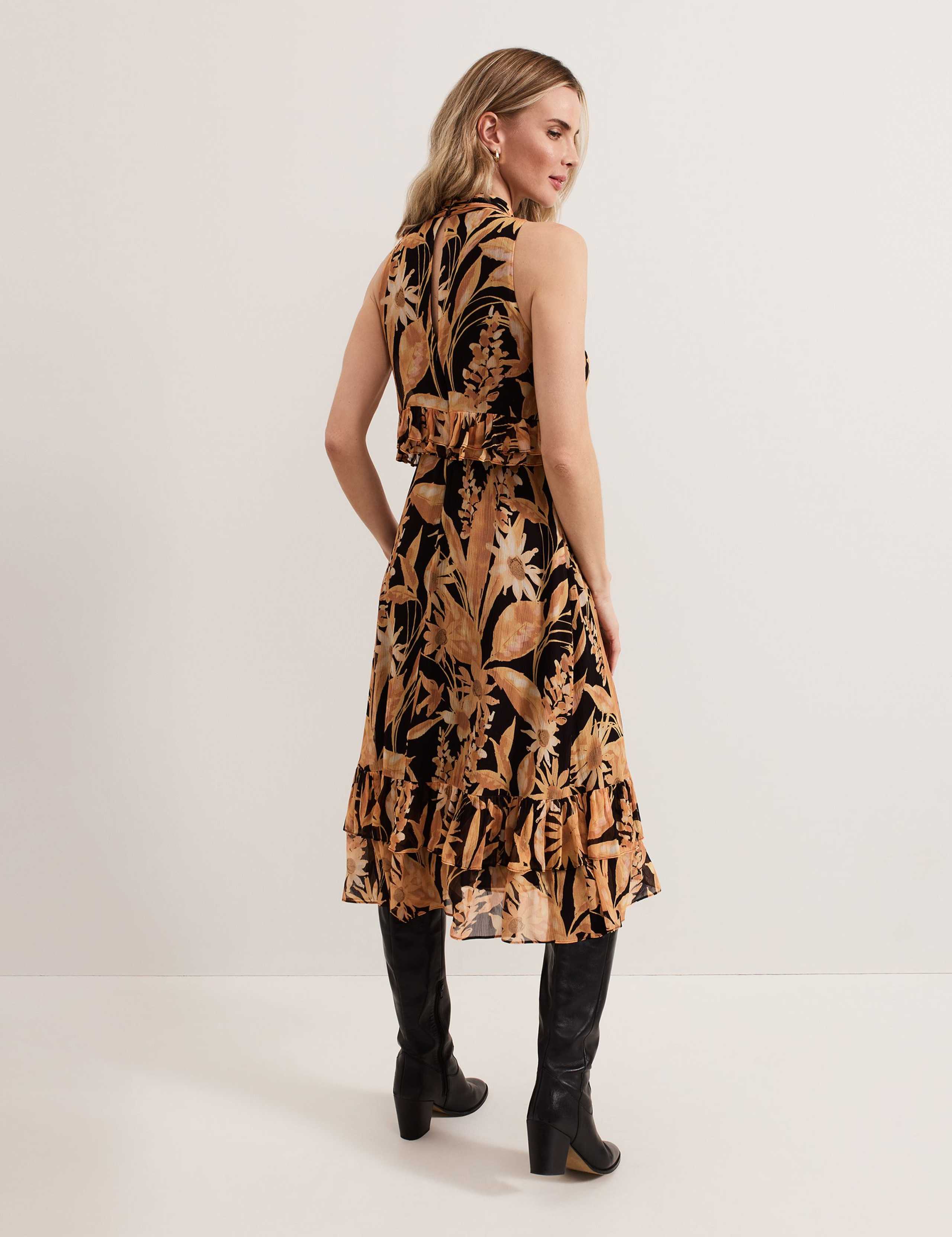 Floral High Neck Midi Tiered Dress 3 of 8