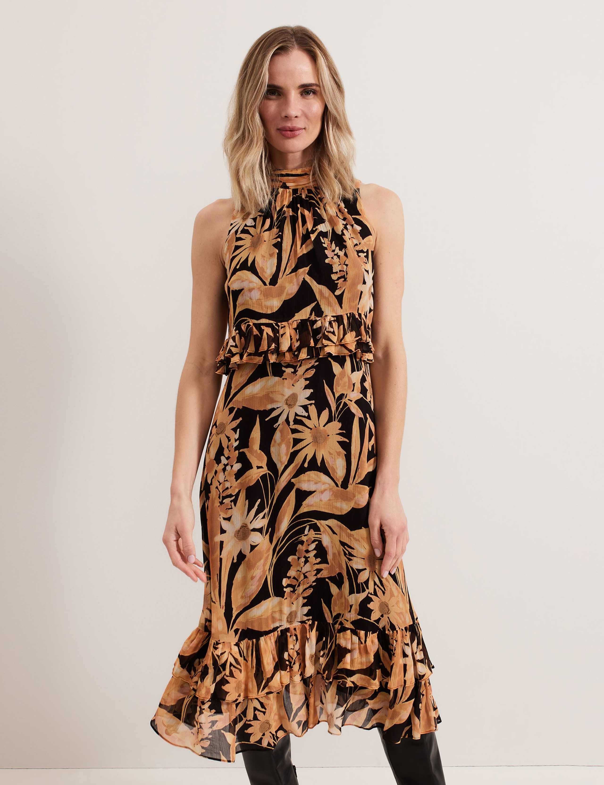 Floral High Neck Midi Tiered Dress 4 of 8