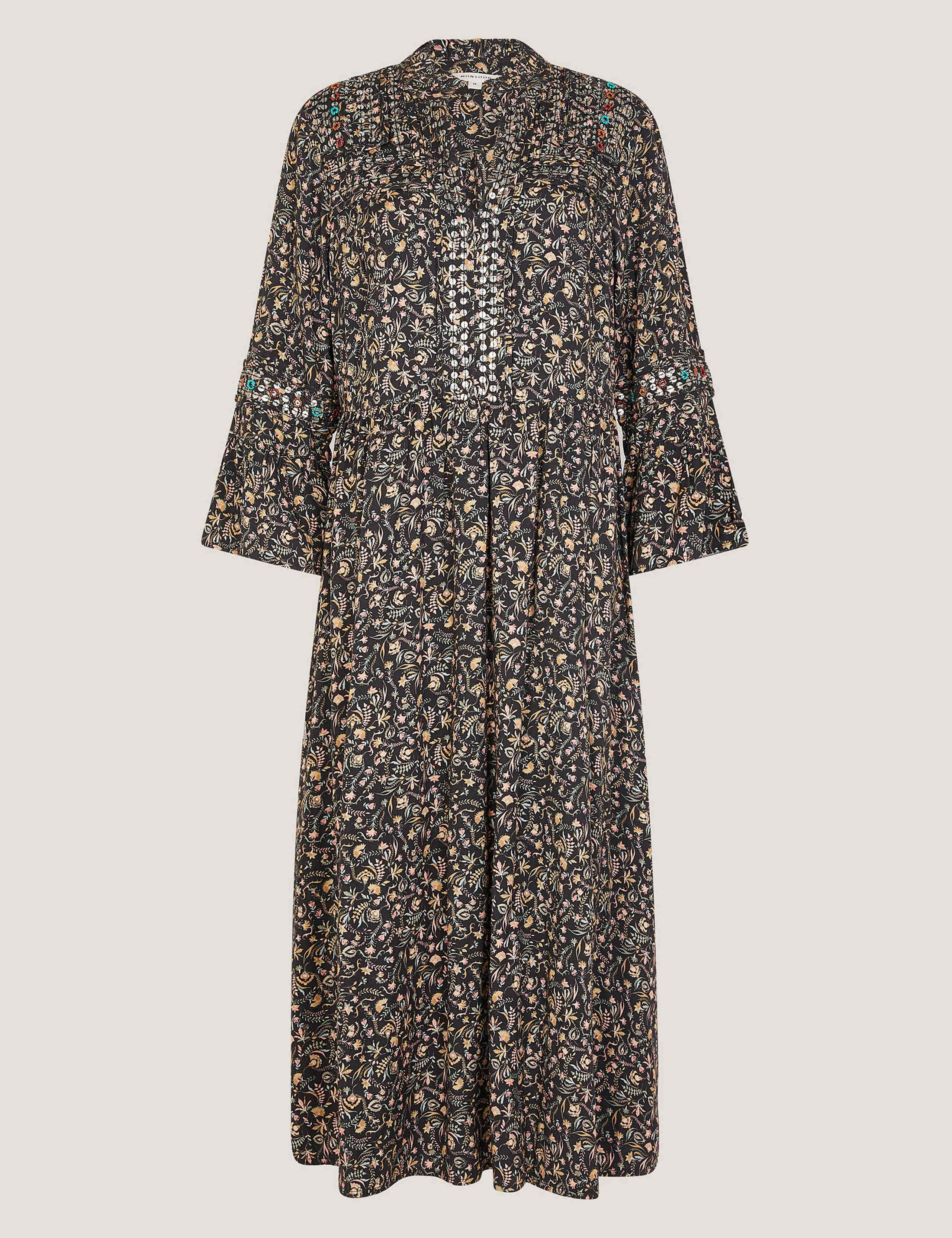 Floral Embellished V-Neck Midi Waisted Dress 2 of 5