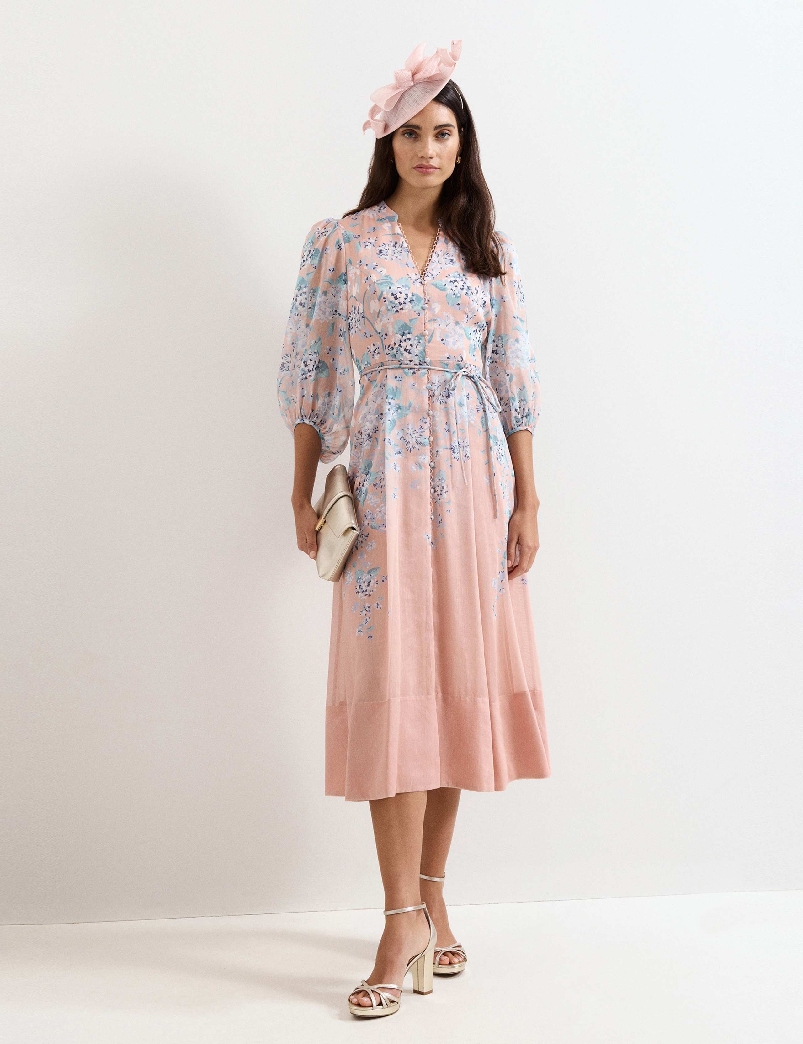 Linen Blend Floral Midi Skater Dress 3 of 6