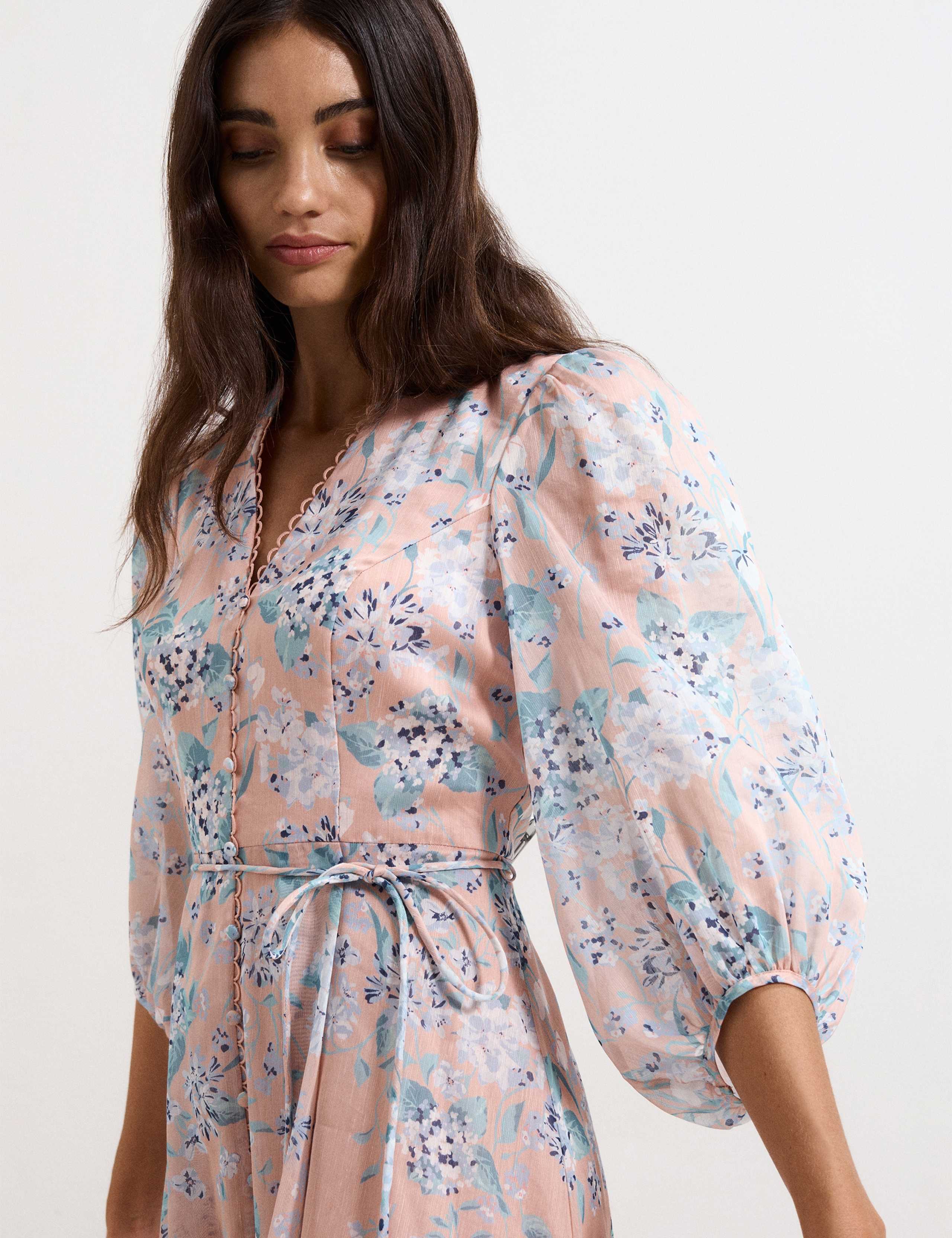 Linen Blend Floral Midi Skater Dress 5 of 6