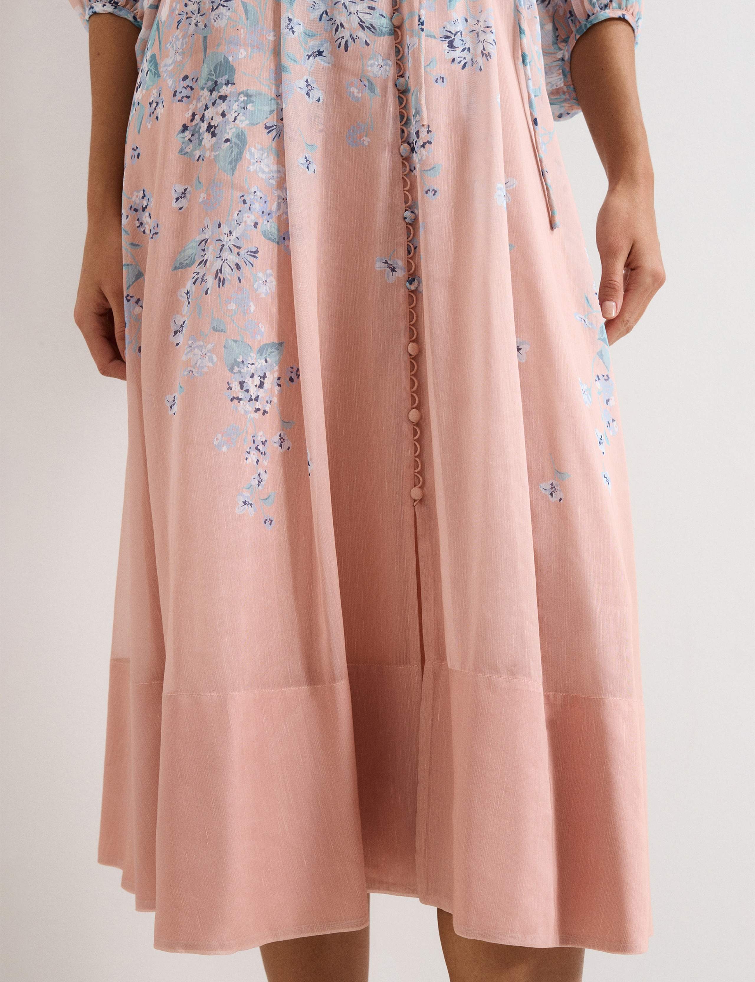 Linen Blend Floral Midi Skater Dress 6 of 6