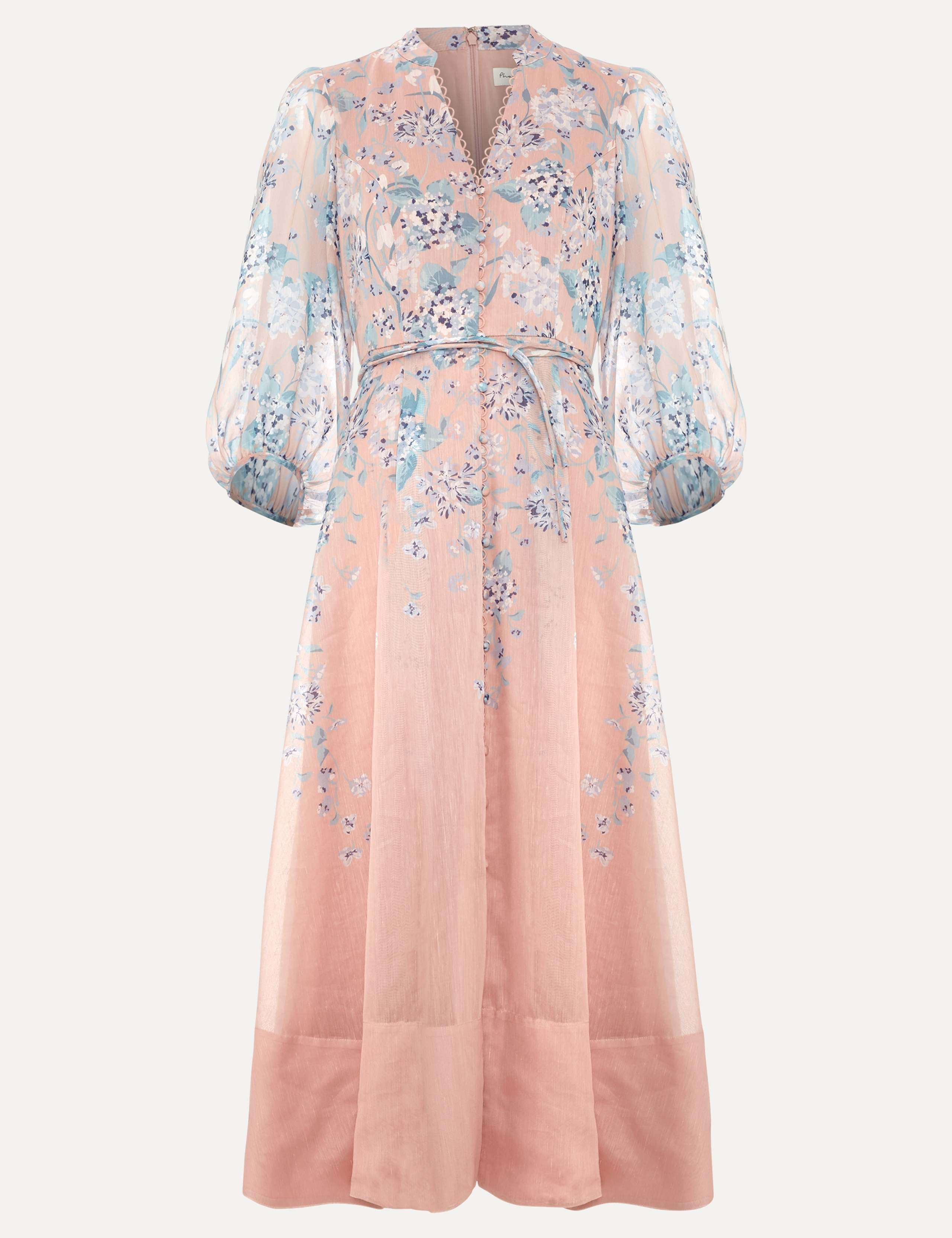 Linen Blend Floral Midi Skater Dress 2 of 6