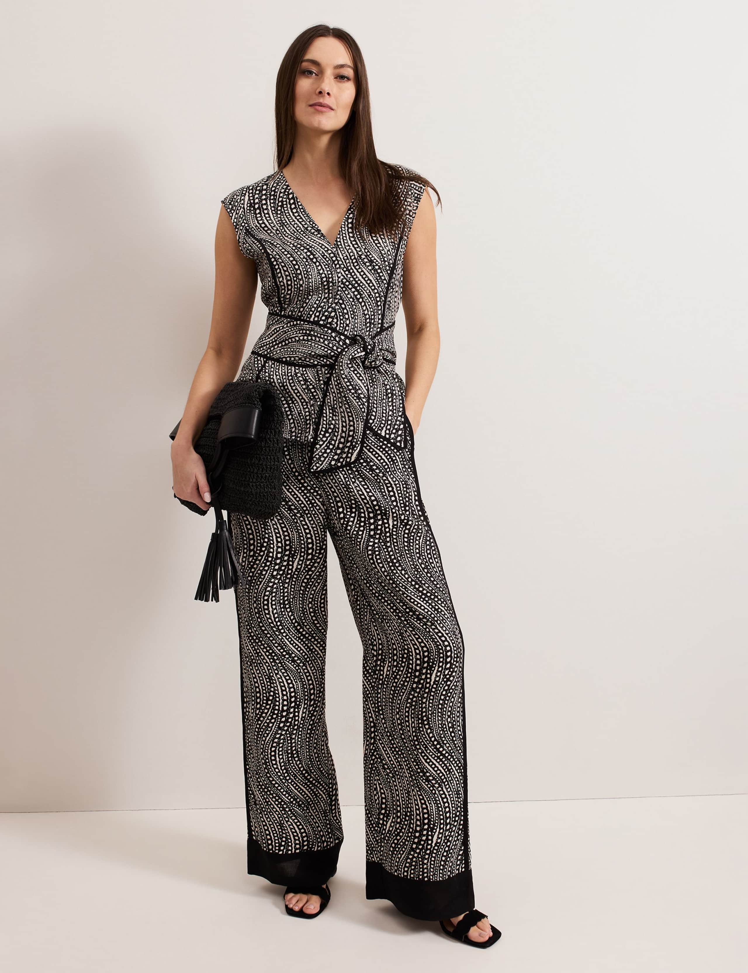 Linen Rich Geometric Wide Leg Trousers 3 of 6