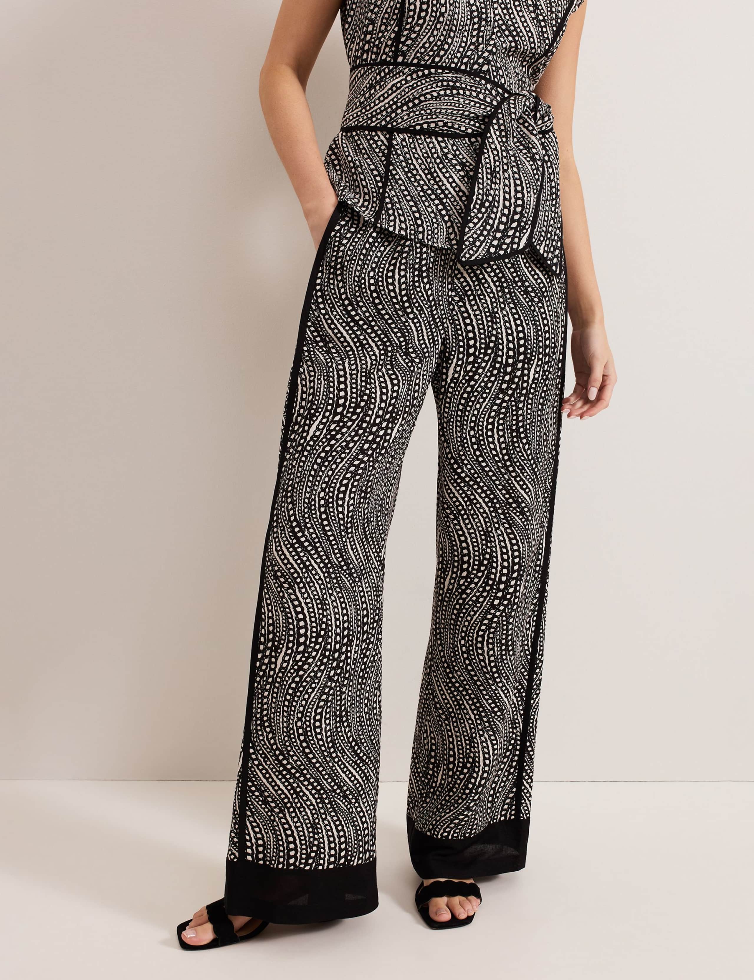 Linen Rich Geometric Wide Leg Trousers 5 of 6