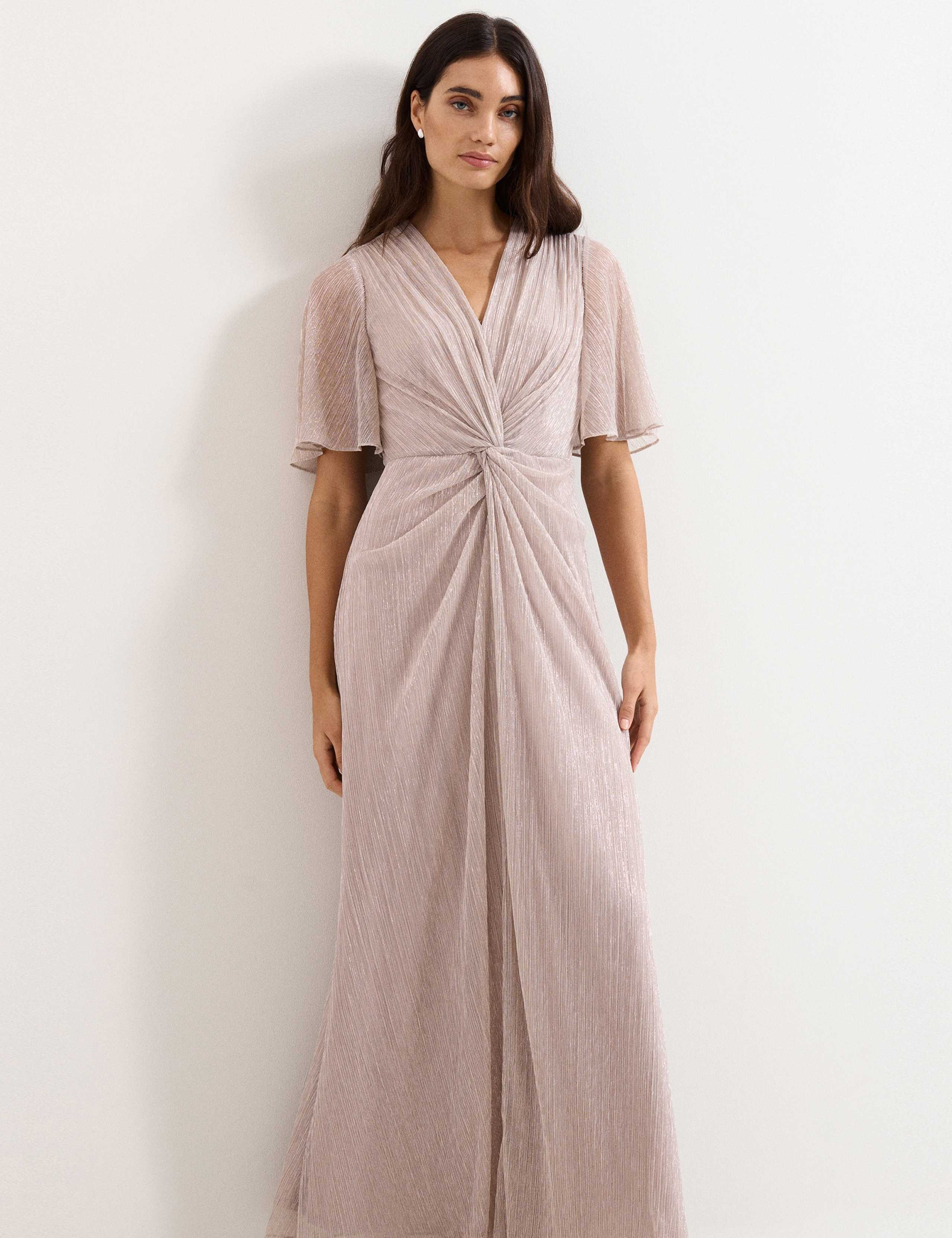 Metallic Plisse V-Neck Maxi Waisted Dress 4 of 6