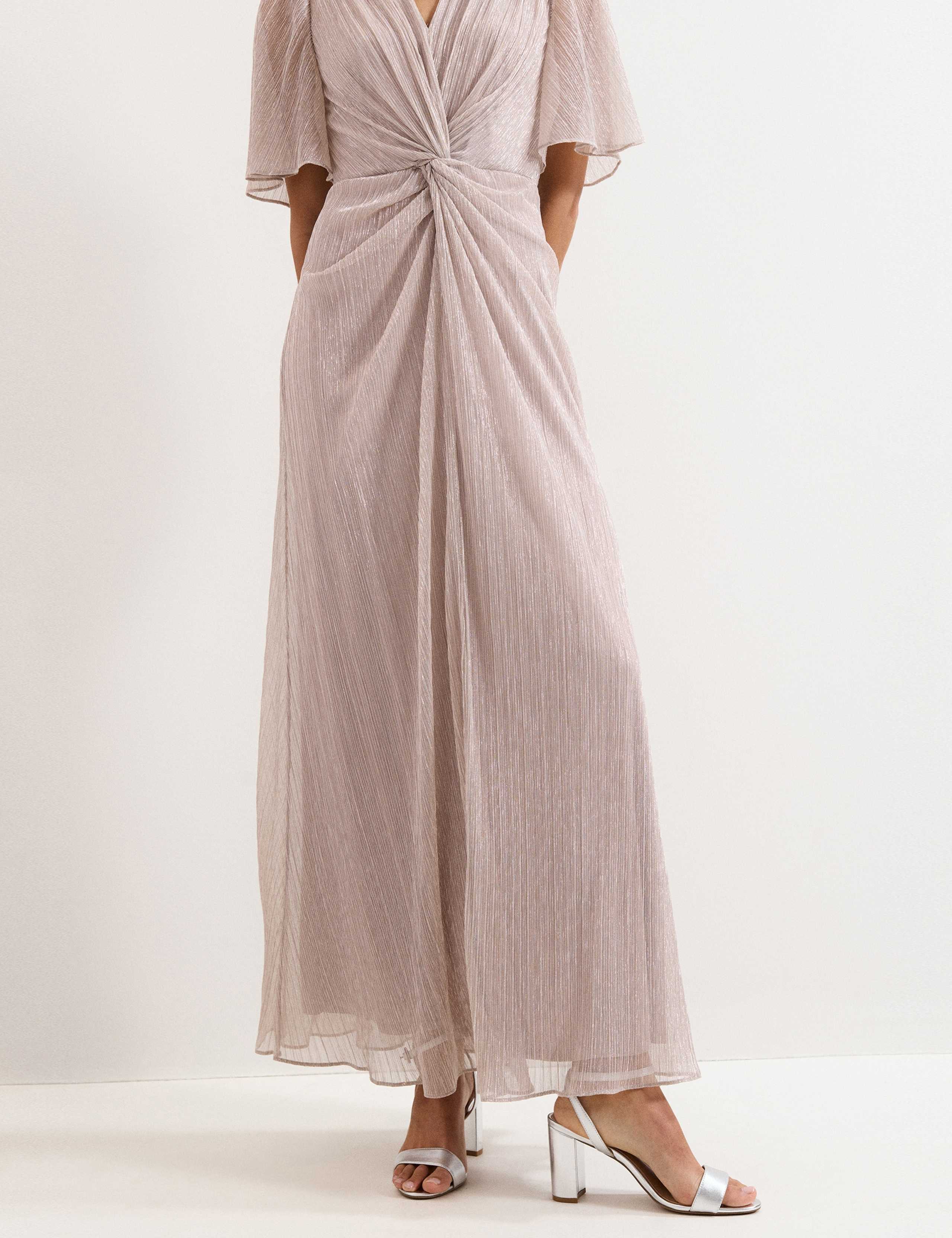 Metallic Plisse V-Neck Maxi Waisted Dress 6 of 6
