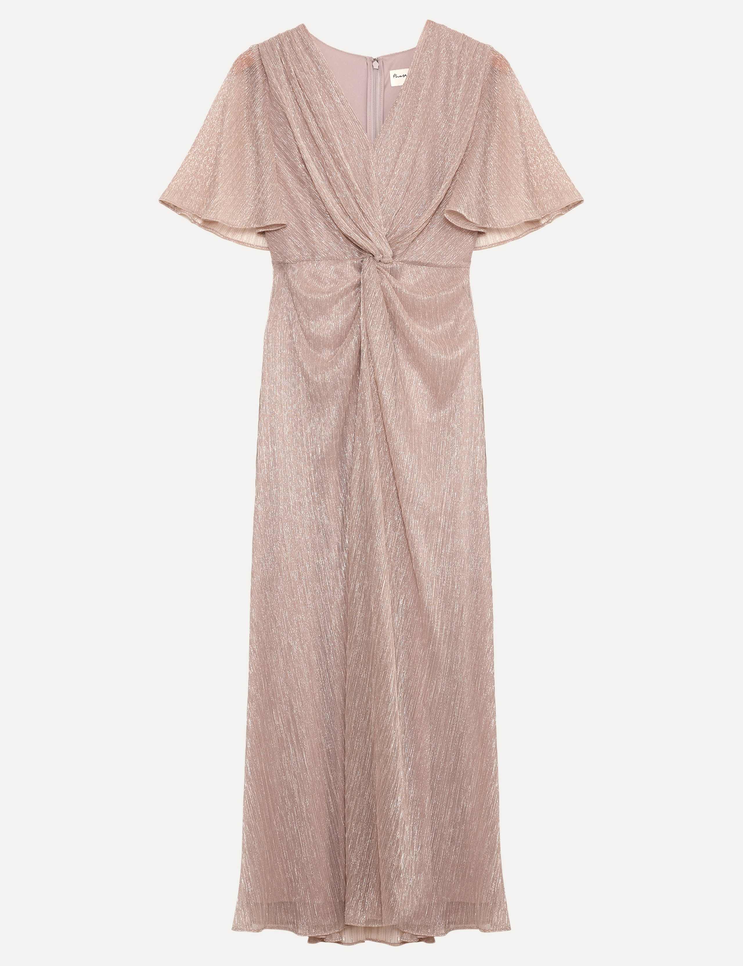 Metallic Plisse V-Neck Maxi Waisted Dress 2 of 6