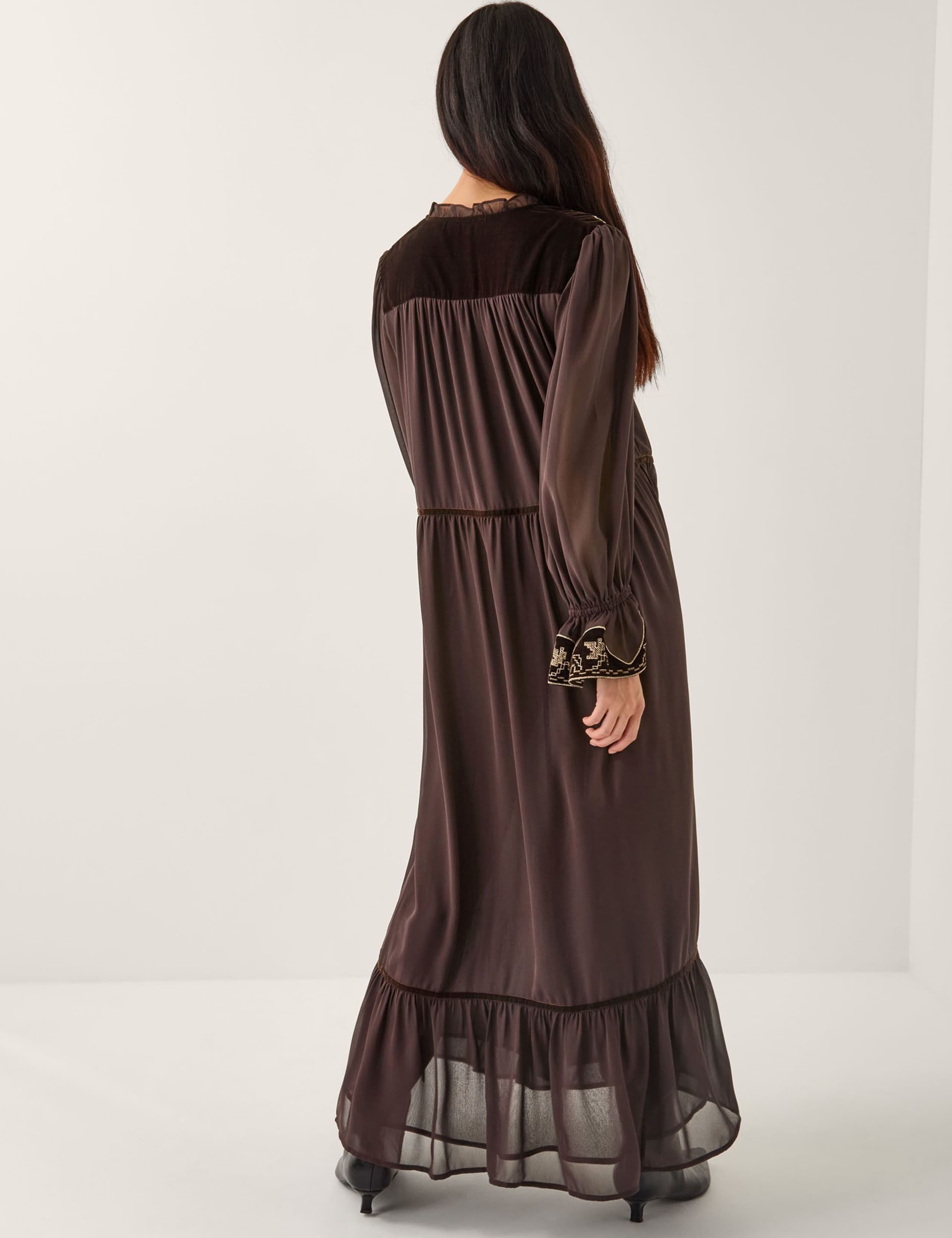 Embroidered Tie Neck Maxi Smock Dress 3 of 5