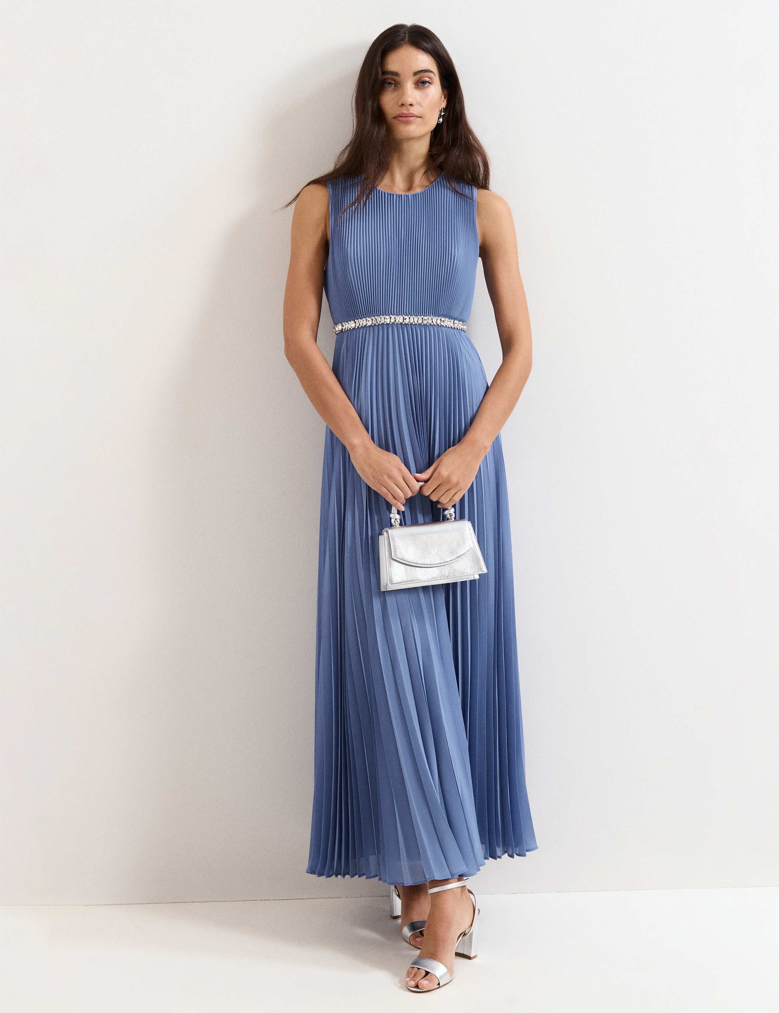 Round Neck Pleated Maxi Skater Dress 1 of 8