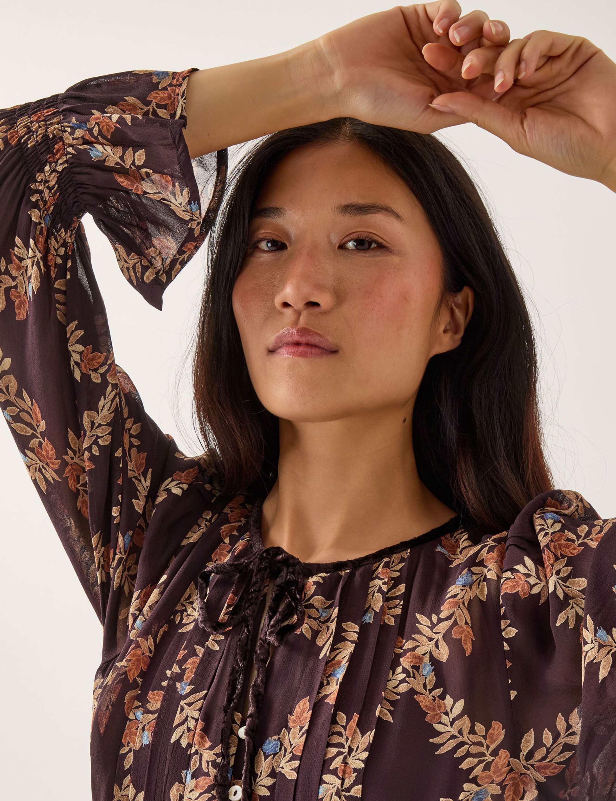 Printed Tie Neck Midi Tea Dress 2 of 5
