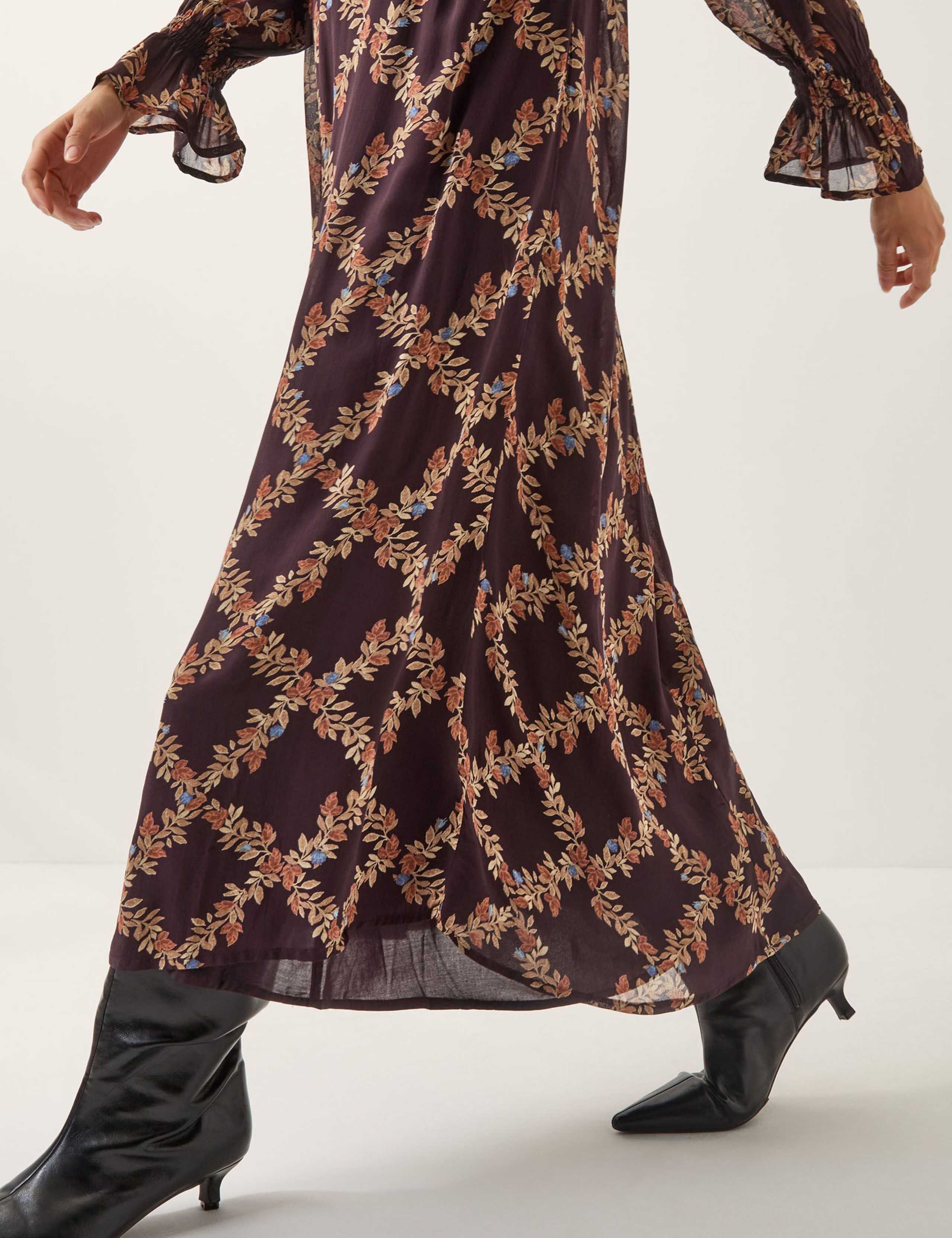 Printed Tie Neck Midi Tea Dress 3 of 5