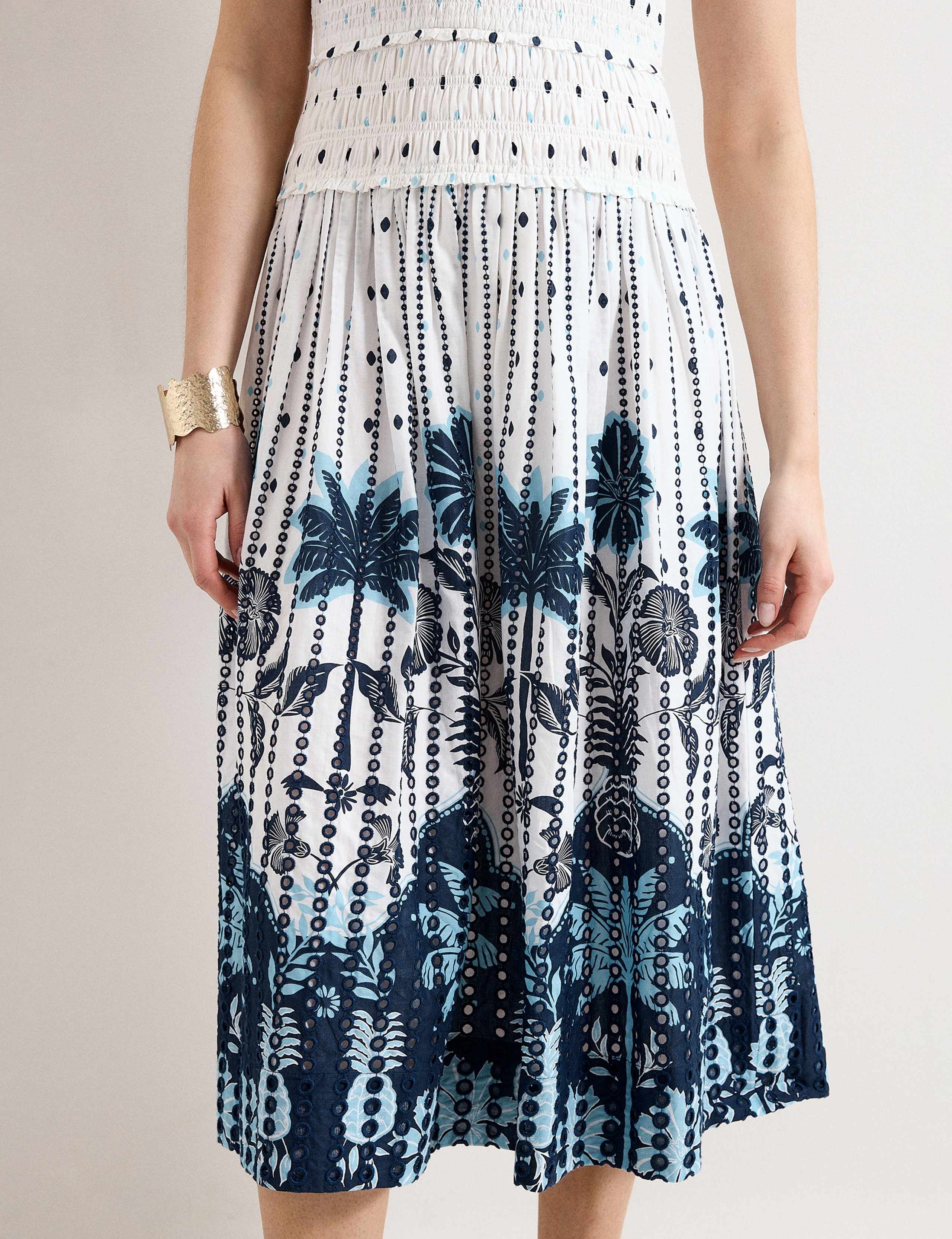 Pure Cotton Printed Midi Shirred Dress 7 of 7