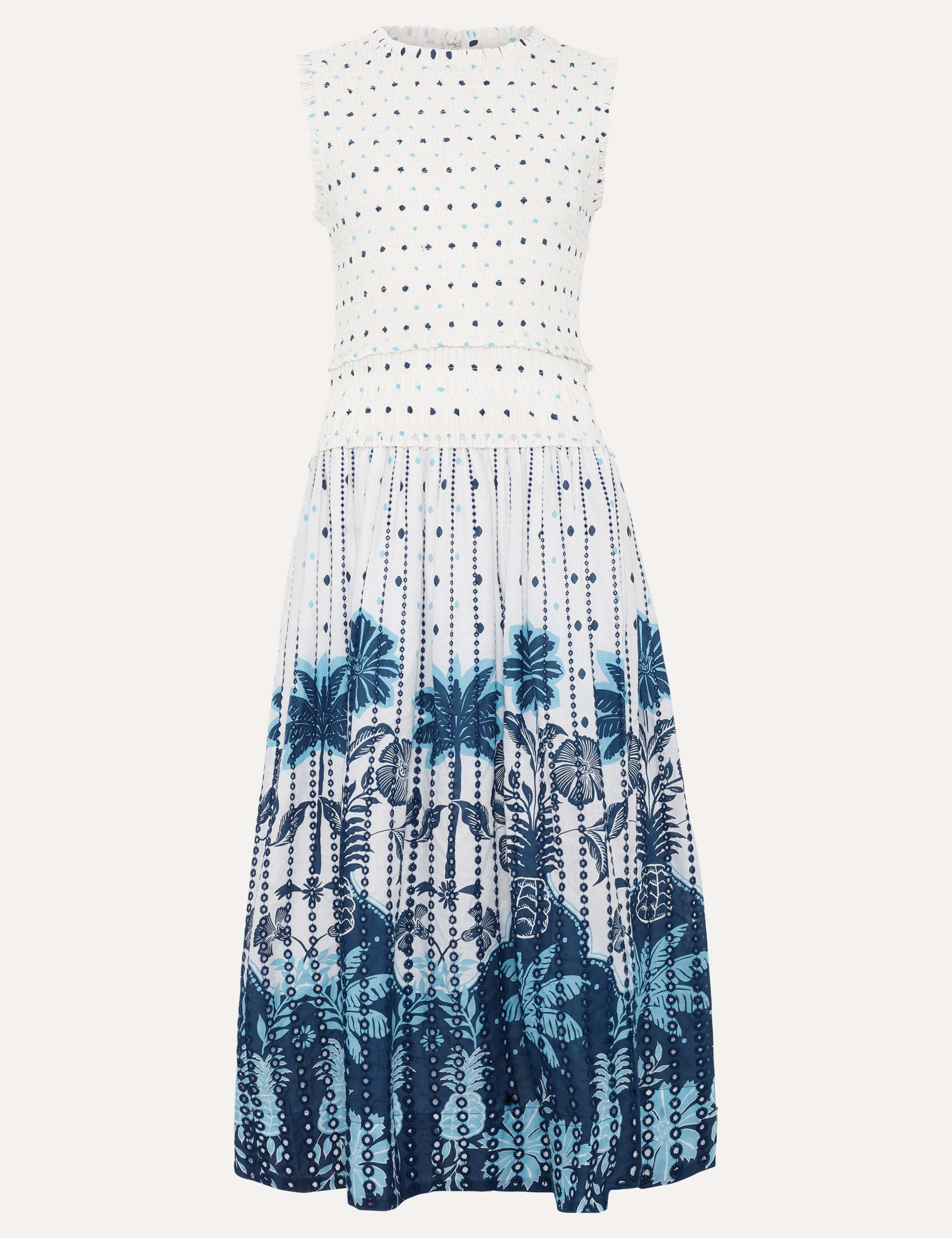 Pure Cotton Printed Midi Shirred Dress 2 of 7