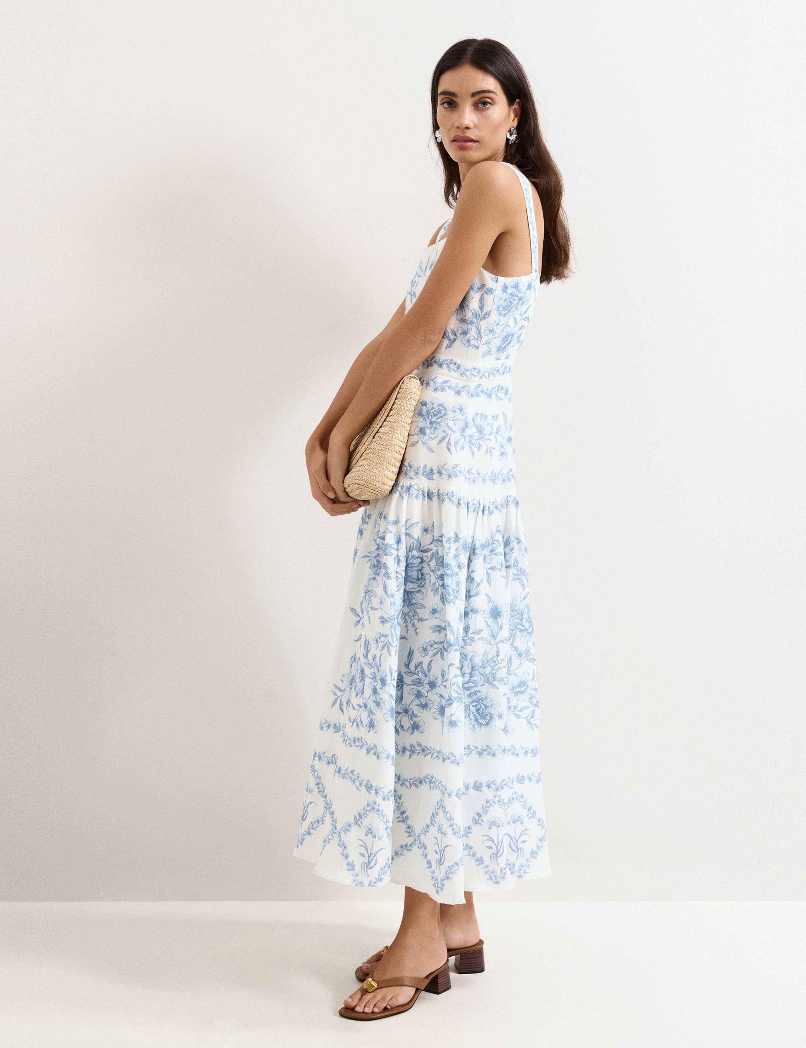 Linen Rich Floral Midaxi Waisted Dress 4 of 8