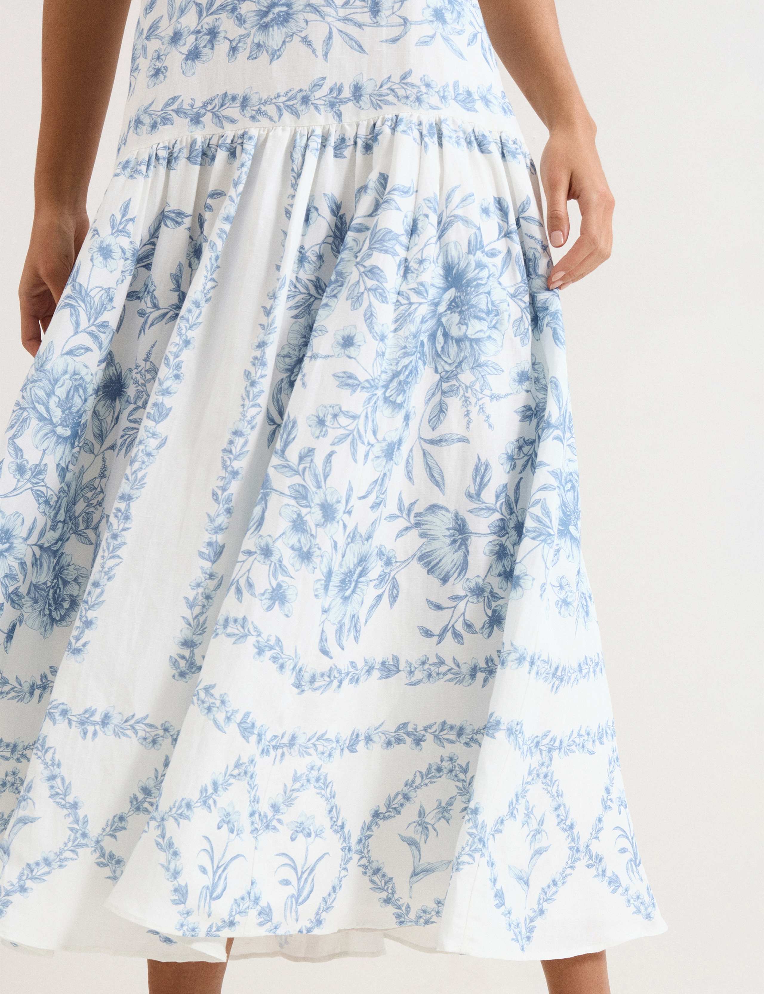 Linen Rich Floral Midaxi Waisted Dress 8 of 8
