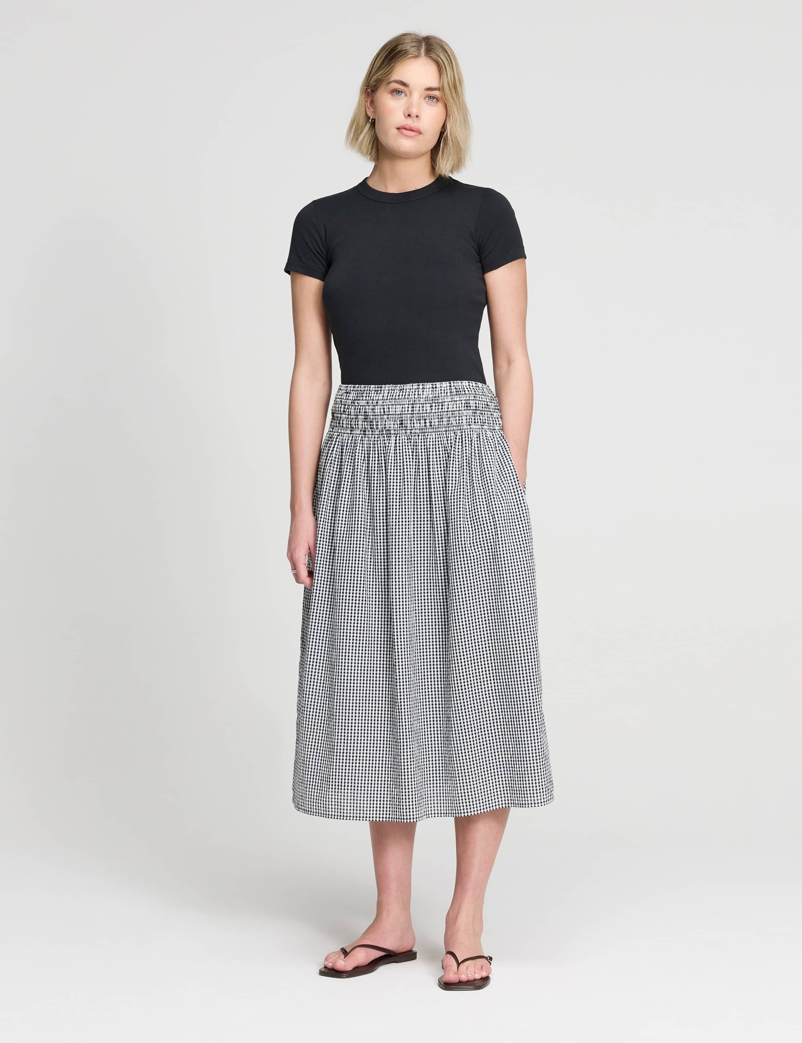 Pure Cotton Gingham Midi Skirt 2 of 6