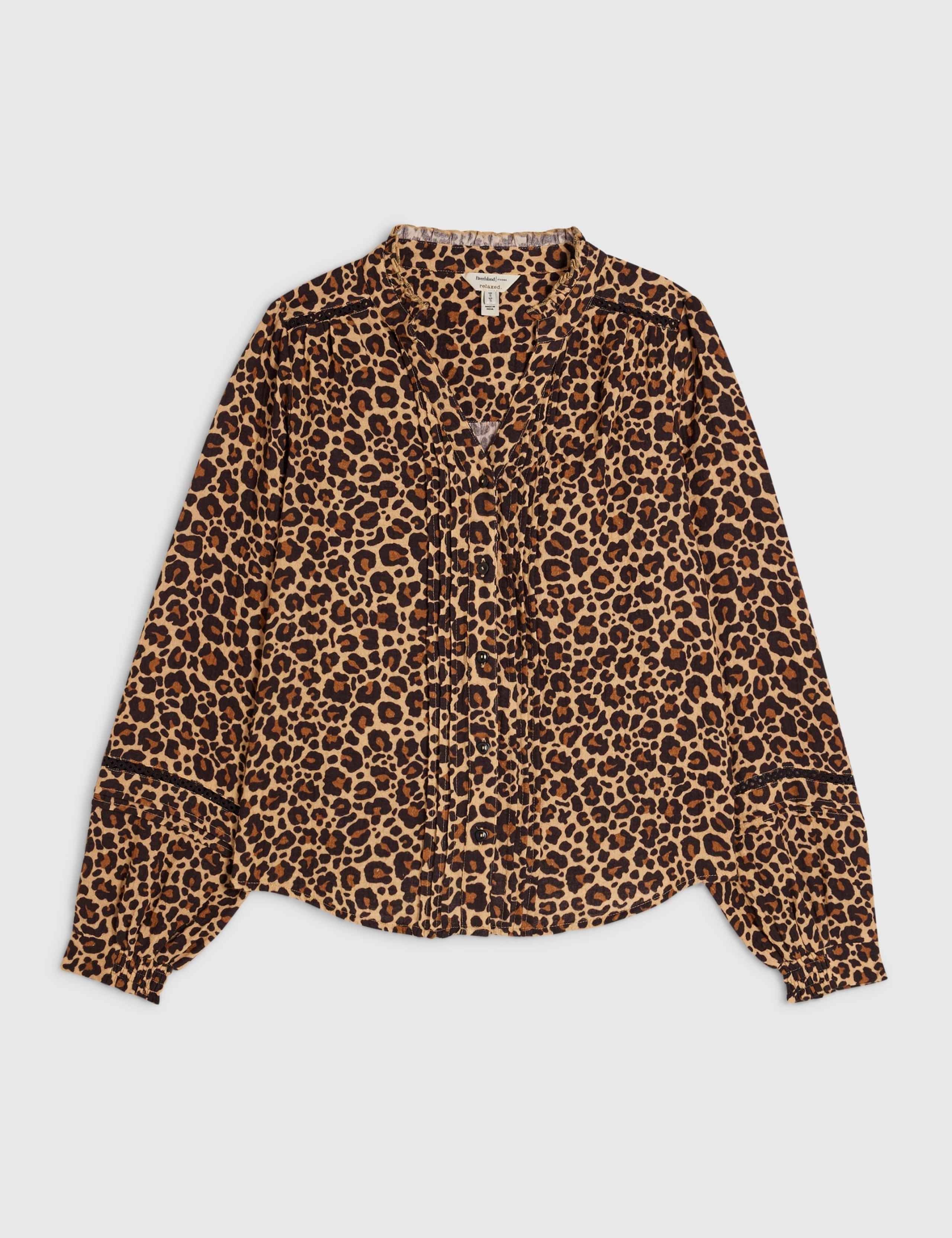 Pure Cotton Leopard Print Pintuck Blouse 2 of 6