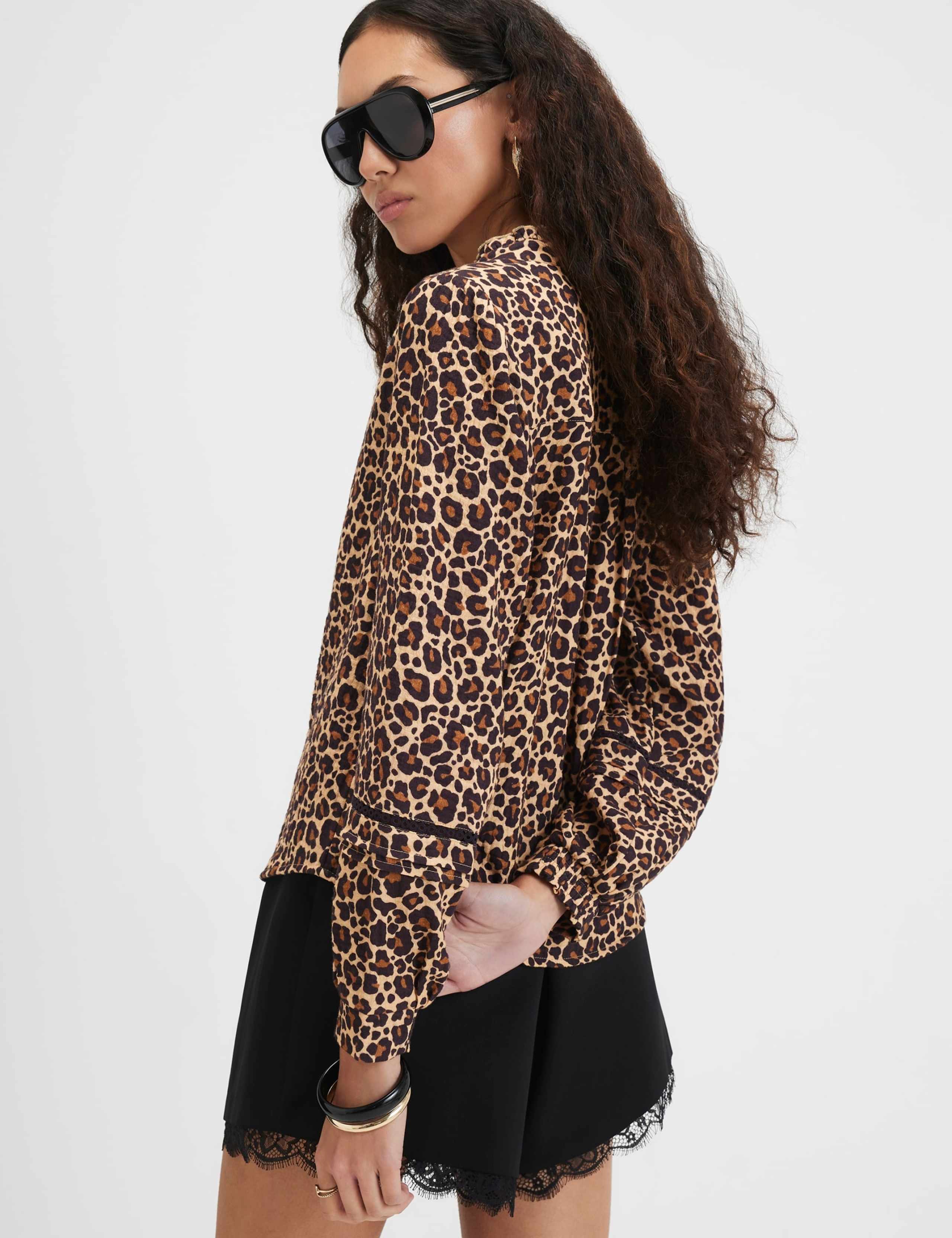 Pure Cotton Leopard Print Pintuck Blouse 6 of 6