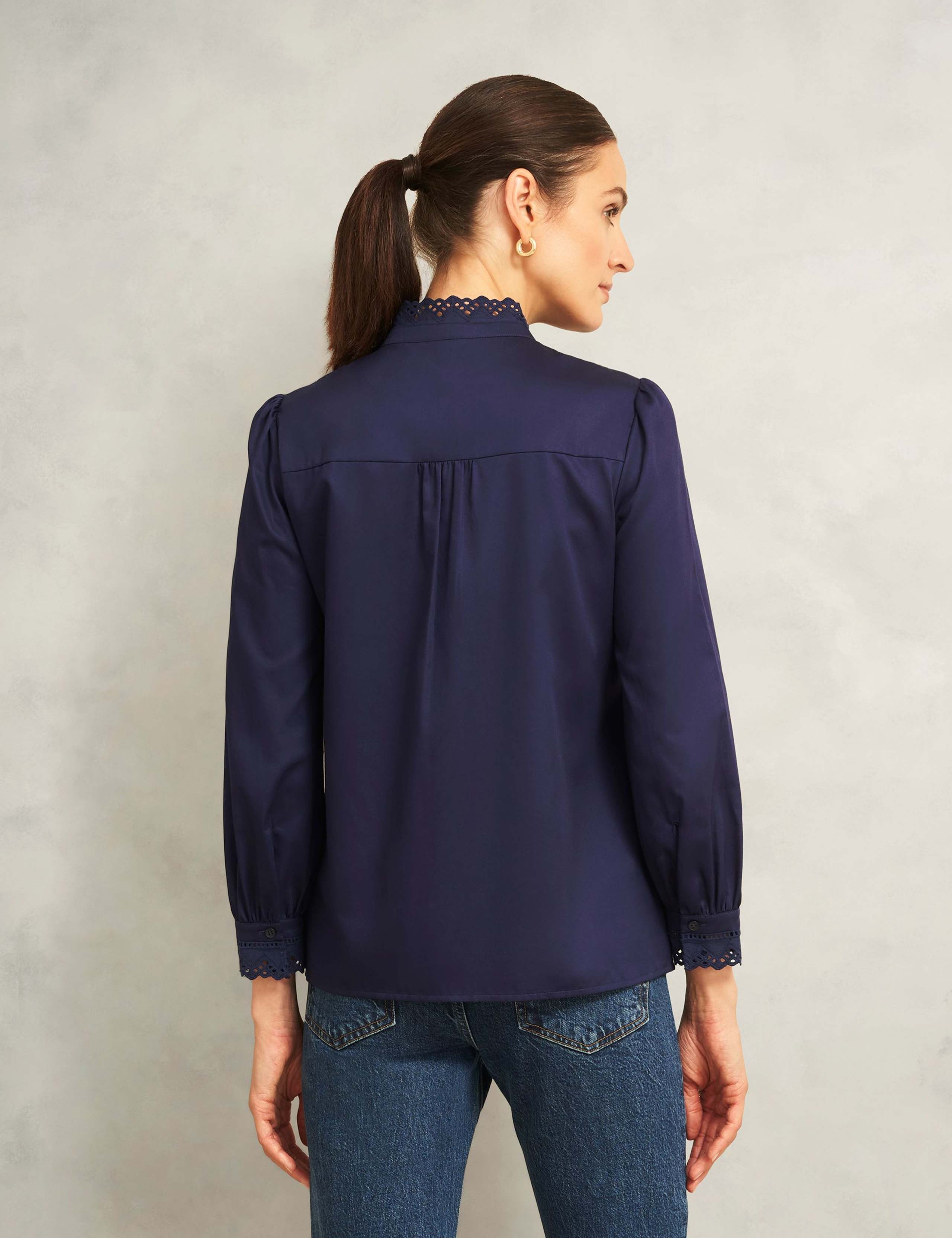 Pure Cotton Broderie High Neck Blouse 3 of 4
