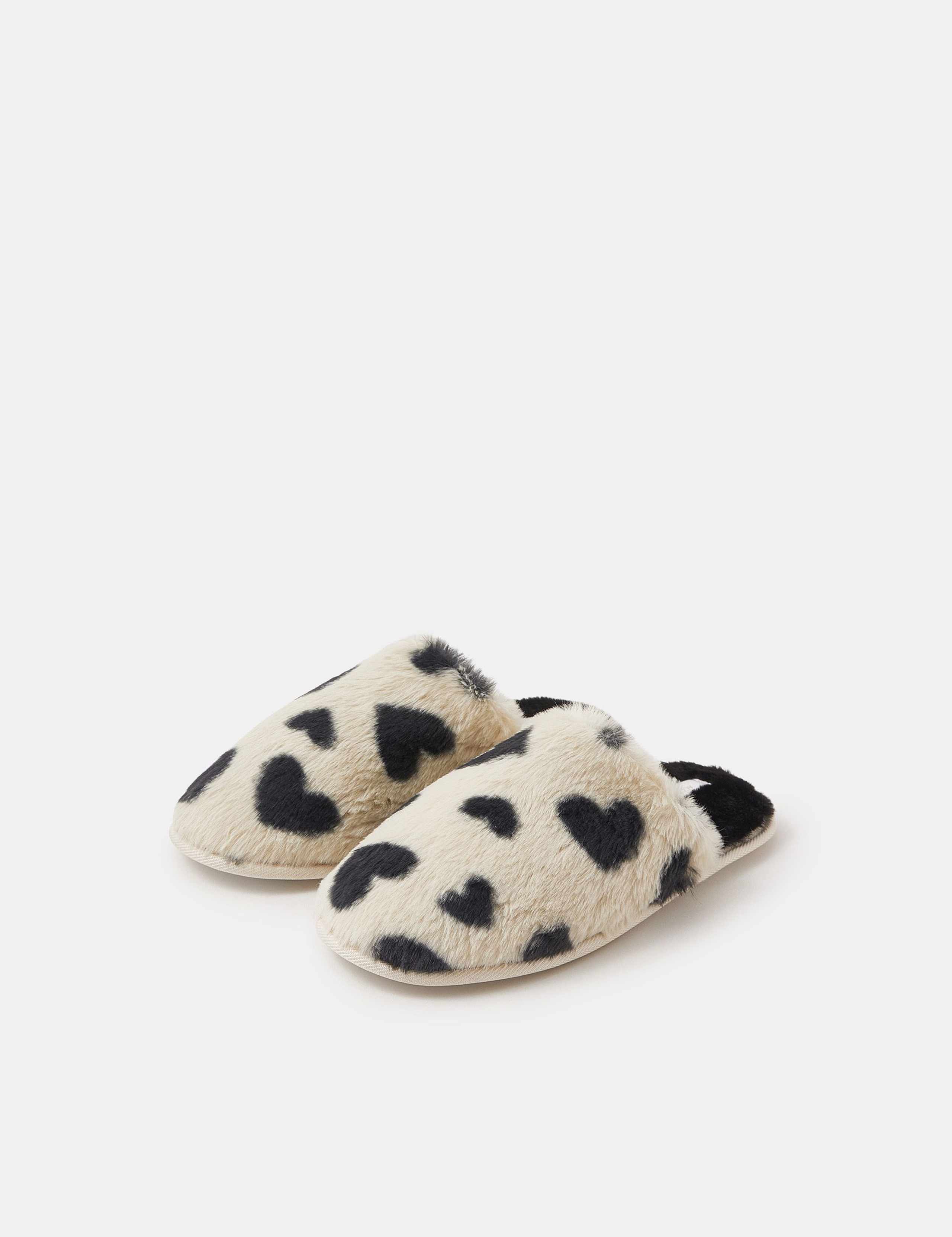 Faux Fur Heart Print Mule Slippers 2 of 3