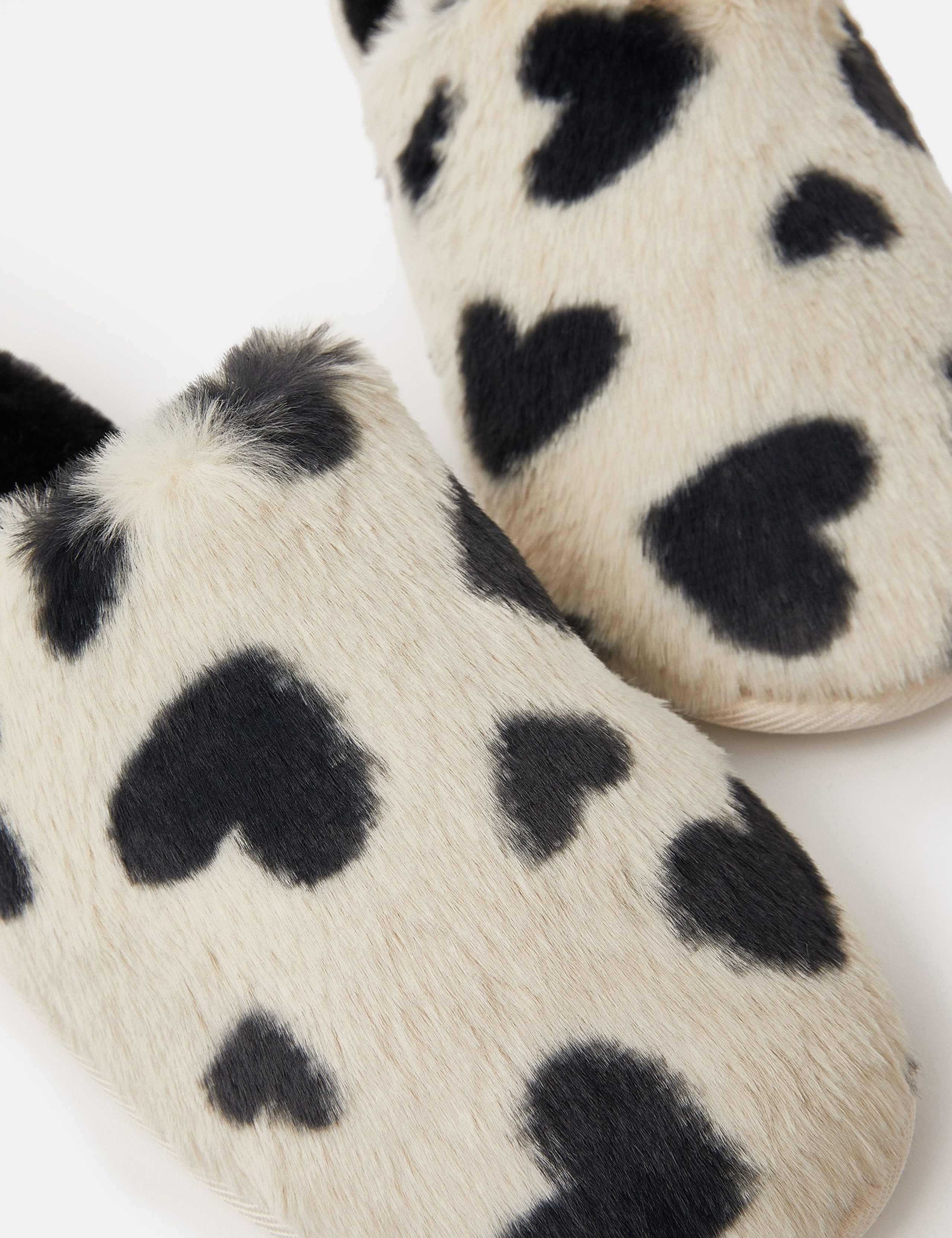 Faux Fur Heart Print Mule Slippers 3 of 3