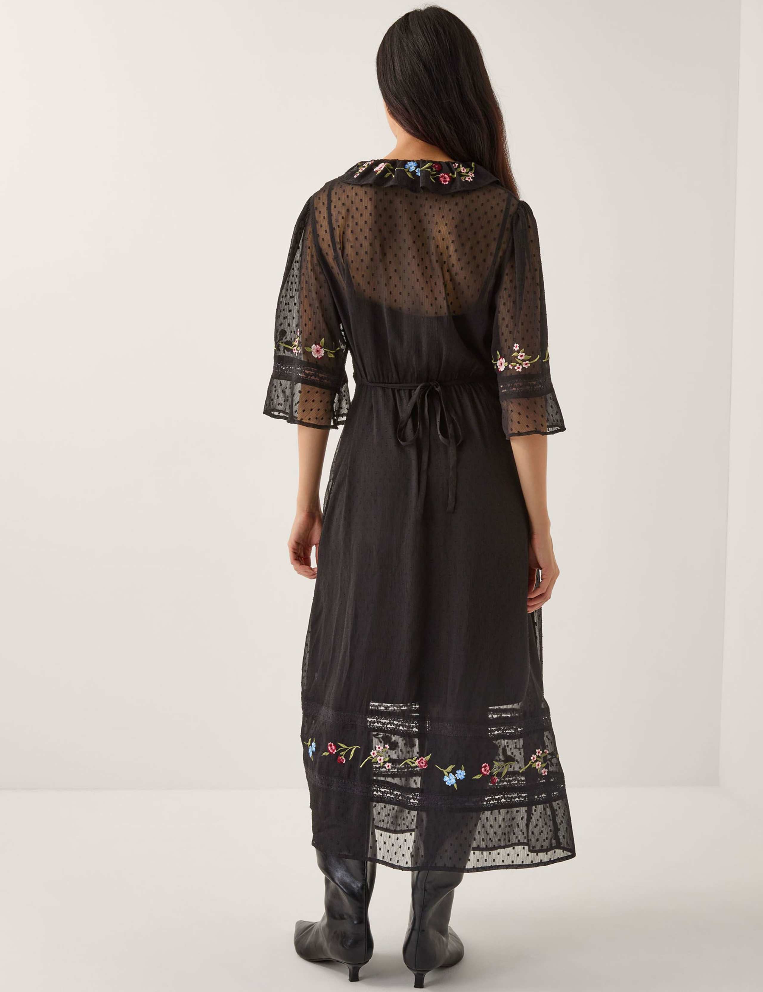 Embroidered Tie Neck Midi Tea Dress 2 of 4