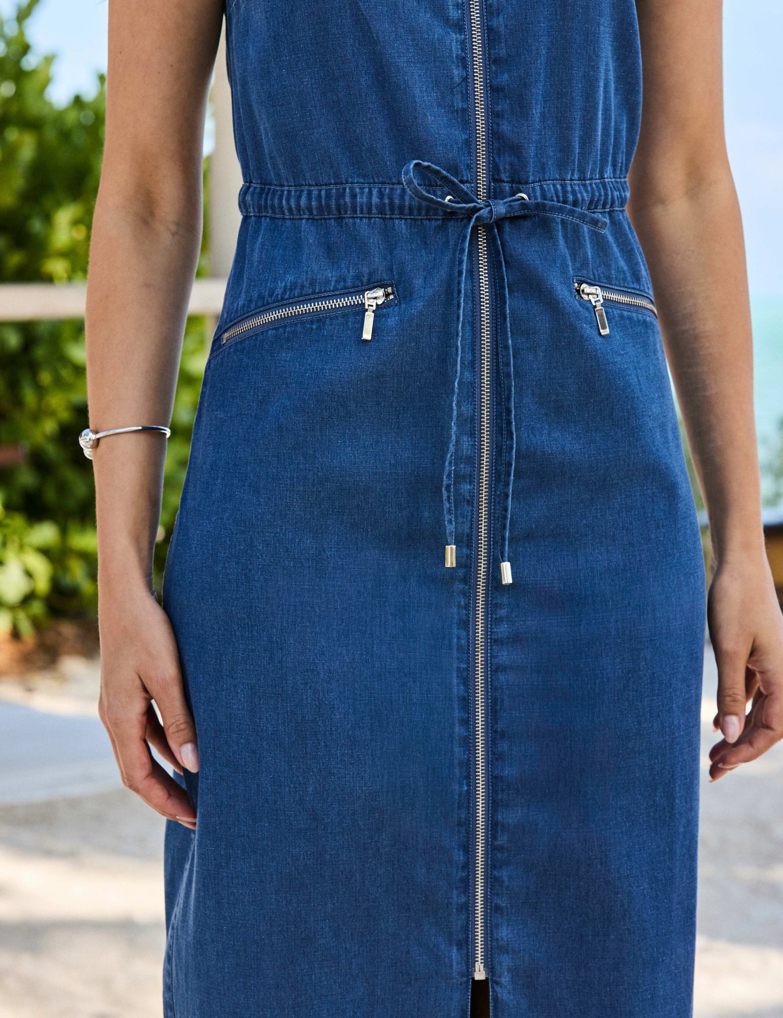 Lyocell Denim Zip Up Midi Shirt Dress 7 of 7