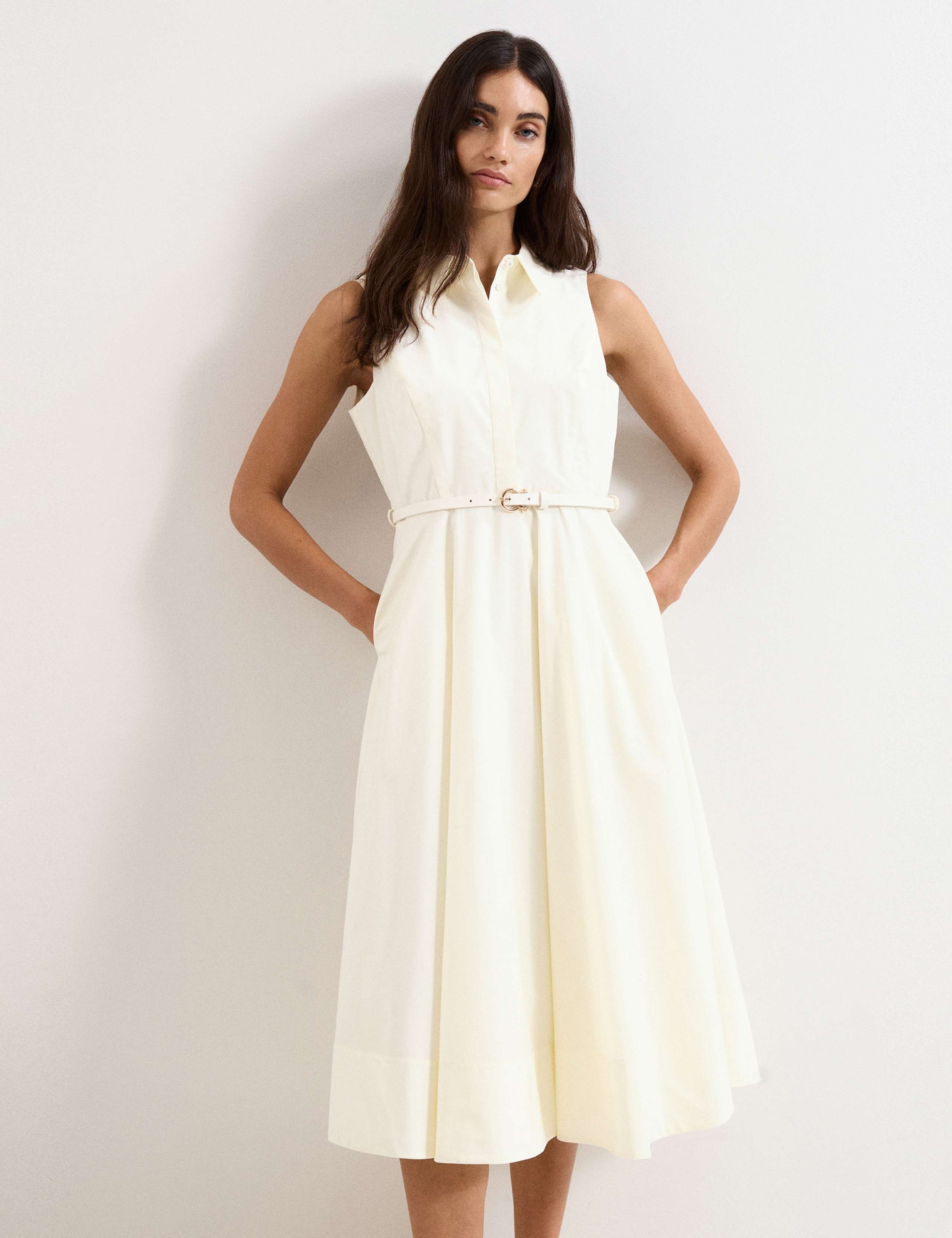 Collared Belted Midi Skater Shirt Dress 3 of 6