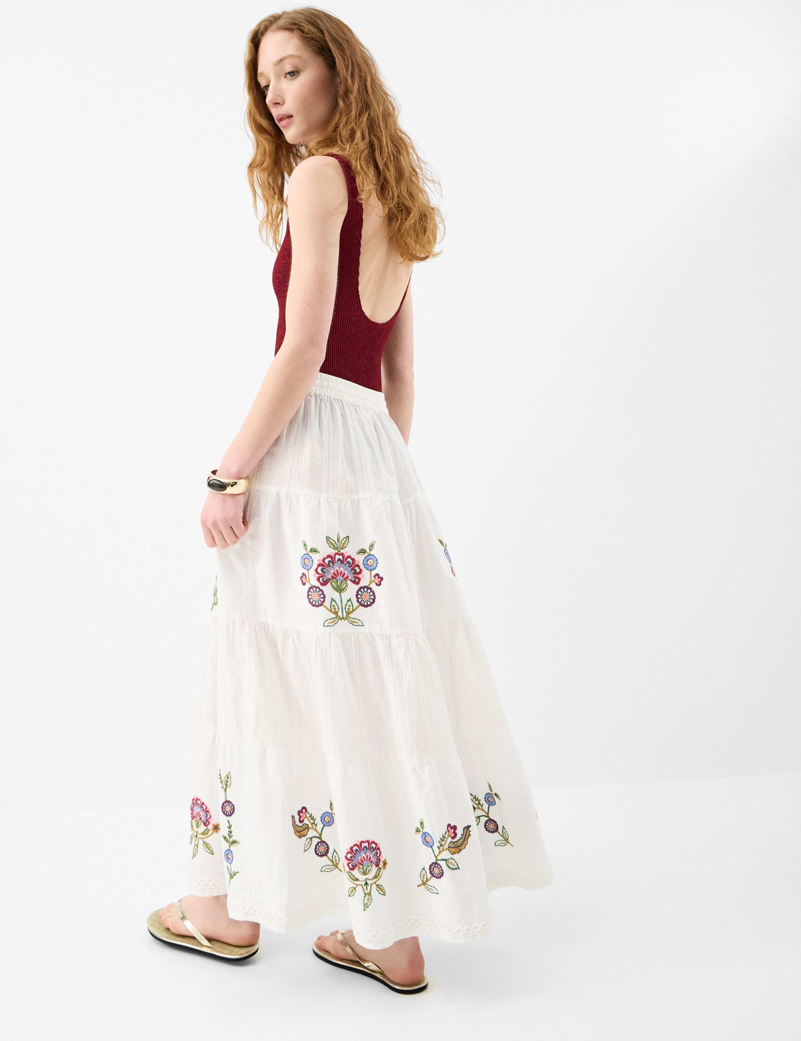Embroidered Maxi Tiered Beach Skirt 2 of 4
