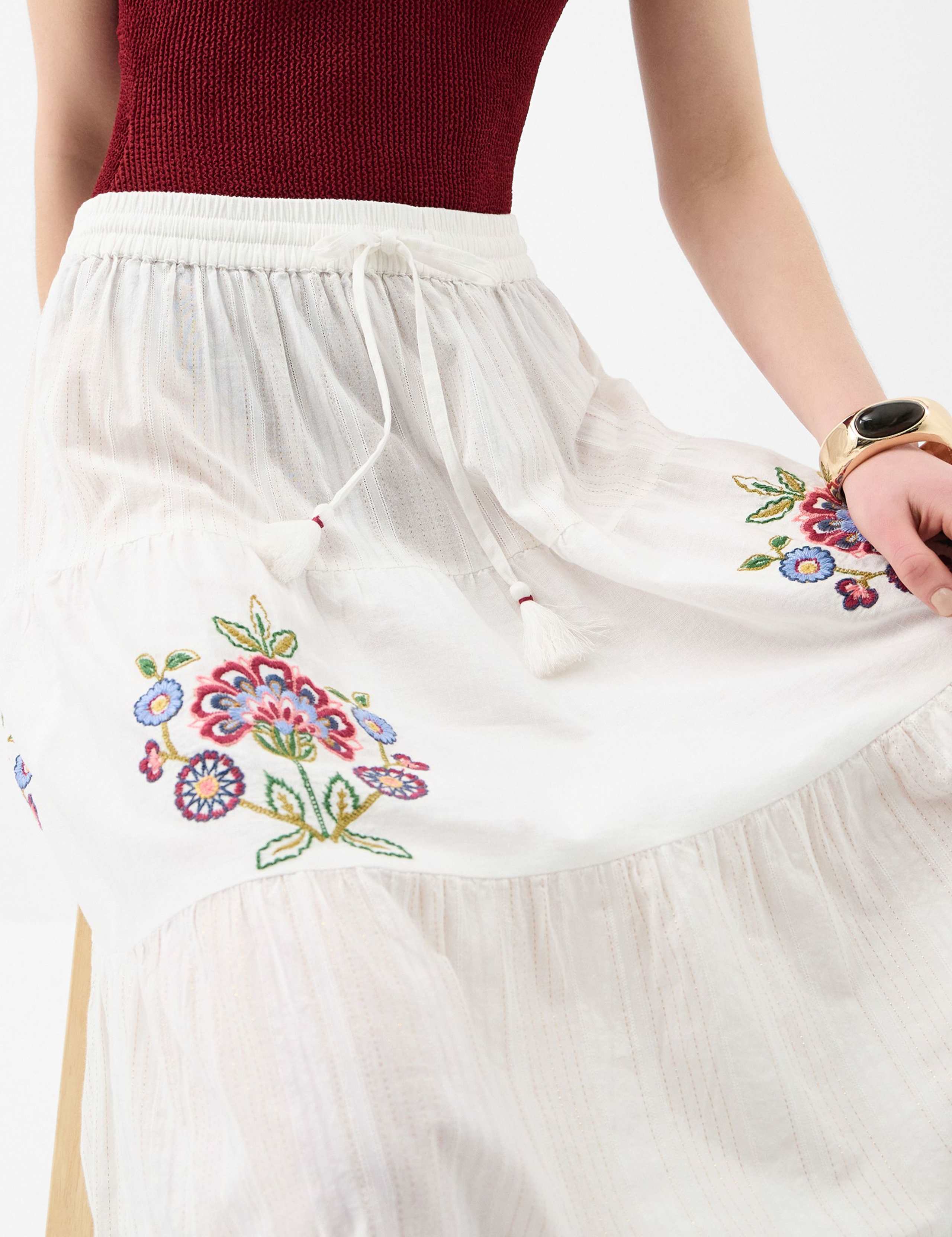 Embroidered Maxi Tiered Beach Skirt 3 of 4